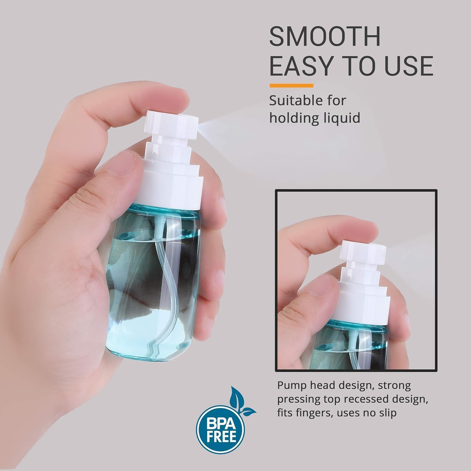 Pack of 2 Leak-Proof Travel Spray Bottles, Small Size 60Ml, Fine Mist Spray Bottle for Hair and Face - Mini, Portable and Refillable image number 1