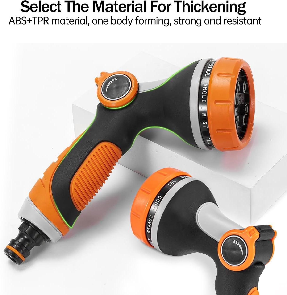 Garden Hose Nozzle, 10 Adjustable Patterns, Zinc Alloy & ABS Plastic, Thumb Switch, Multi-Purpose Sprayer, Orange & Black image number 6