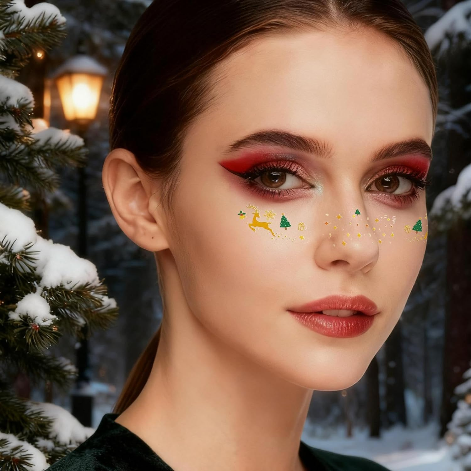 4-Piece Christmas Glitter Freckle Waterproof Face Gems Pre-Designed Shapes Gentle Adhesive Easy Water Removal for Girls Teens Holiday Party Festival Cosplay Celebration Event Masquerade image number 1