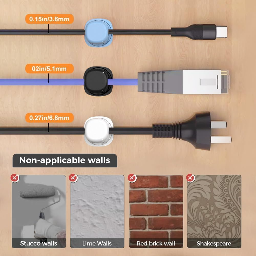 Cable Clips & Cable Management 12-Pack, Spring Cord Organizer for Desk and Nightstand, Phone Charger Cord Holder for Home Office Organization - 12 Pieces, Black image number 5