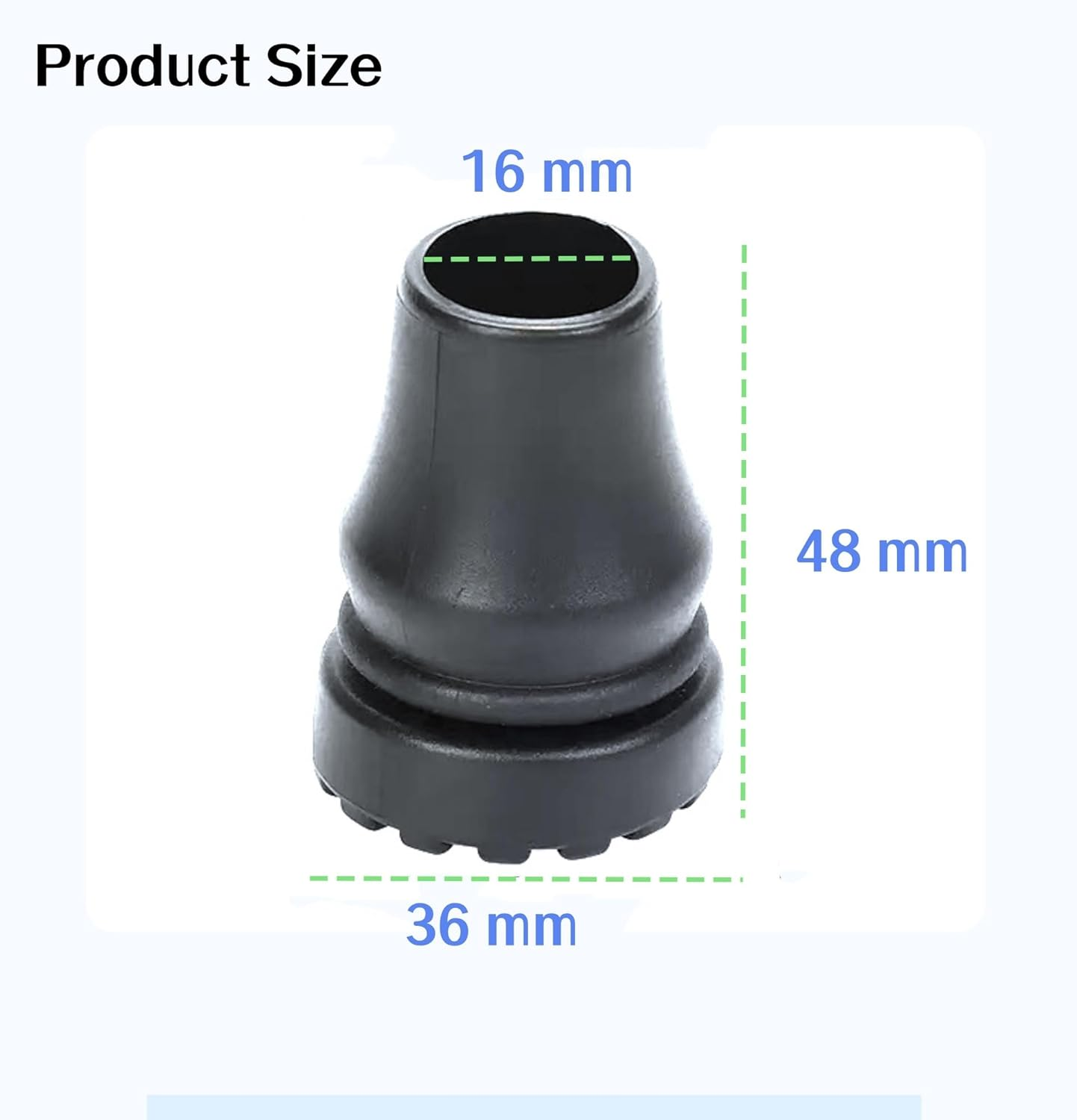 2Pcs Non-Slip Rubber Cane Tips (16Mm Inner Diameter) - Heavy Duty Universal Replacement for Walking Sticks, Crutches & Hiking Poles - Safe for Seniors, Adults (Black) image number 1