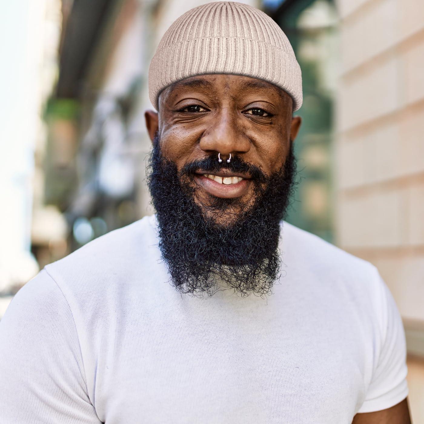 Wool Short Fisherman Beanie for Men Women, Knit Cuff Trawler Beanie Caps Winter Warm Hats - Beige image number 1