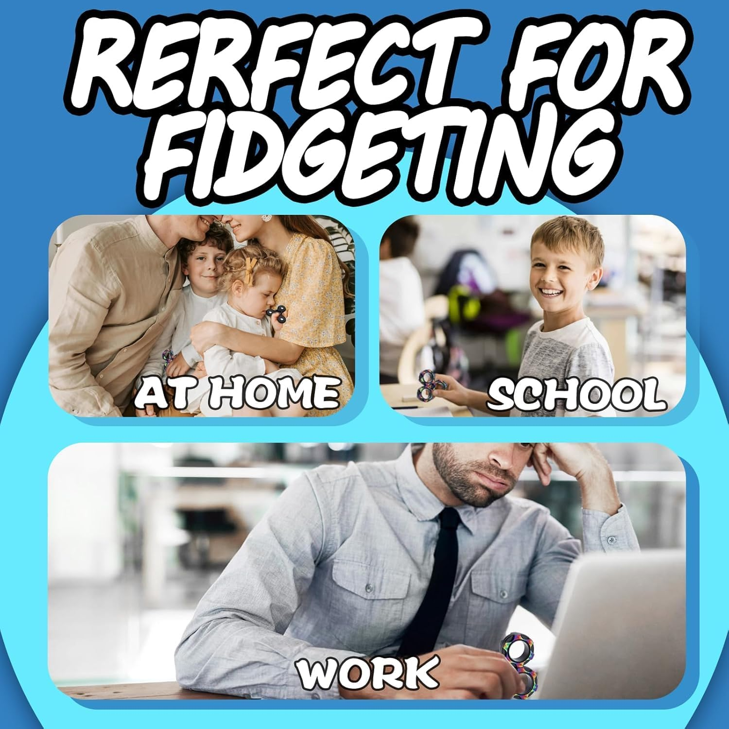 8 Pcs Fidget Toys for Adults & Kids &ndash; Stress Relief Sensory Toys Set Includes Bike Chain Fidget Spinner, Mesh & Marble, Roller Chain | Quiet ADHD Anxiety Toys for Classroom, Office | Easter Gifts - Black image number 3