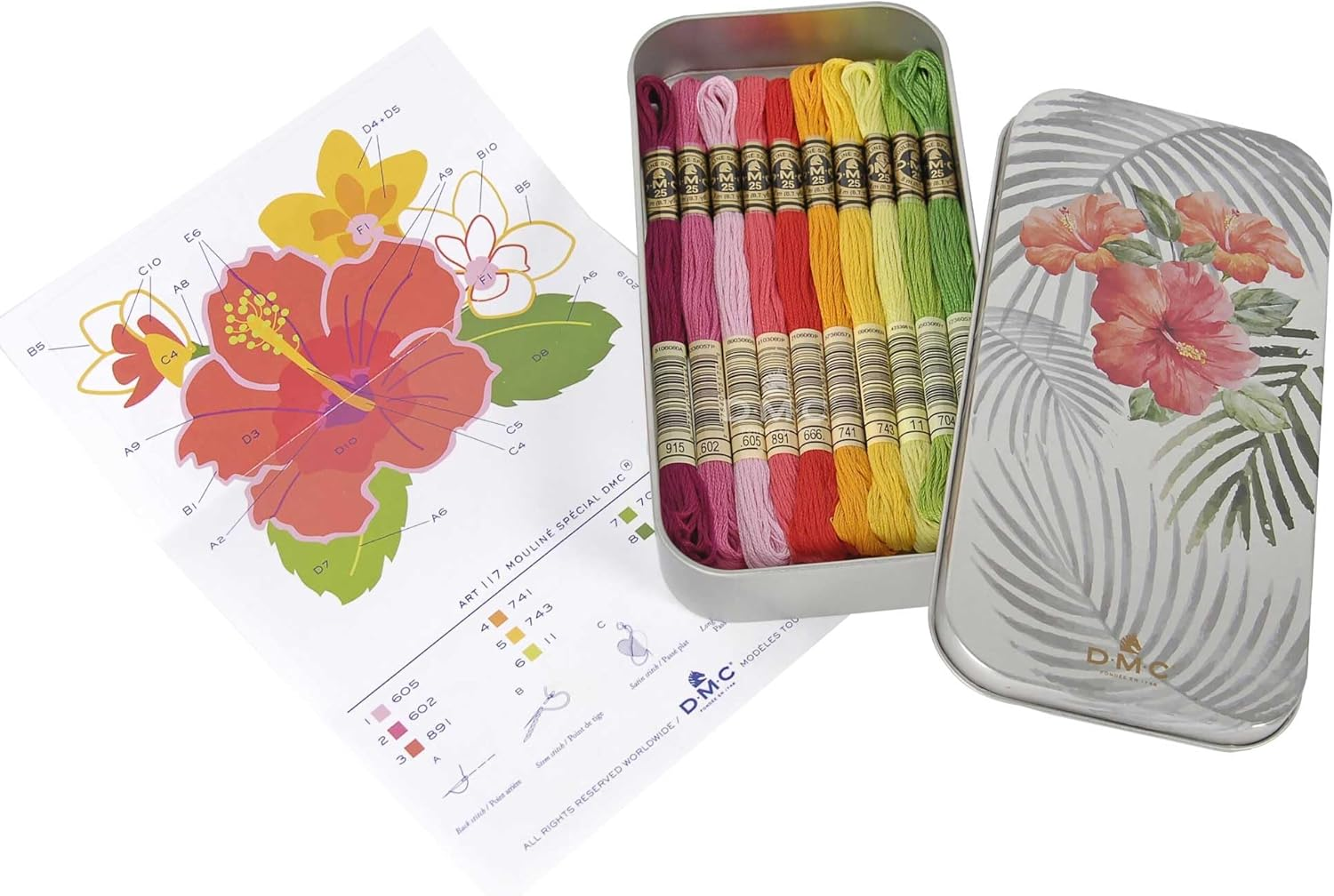 DMC Limited Edition Floral Tin - 10 Skeins with 2 Charts image number 1