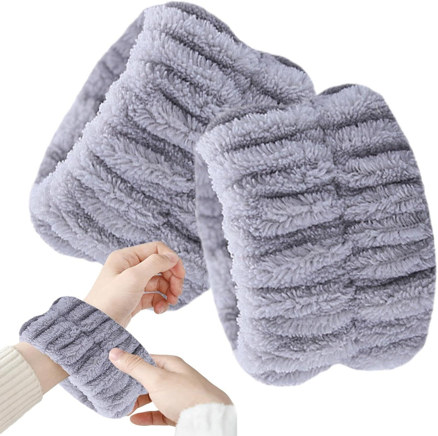 Wrist Wash Bands - Face Wash Wristbands | 2 Pieces Coral Fleece Spa Wristband | Sports Sweat Wiping Bracelet | Absorbent Wristbands for Girls Women Prevent Liquid from Spilling down Arms image number 2