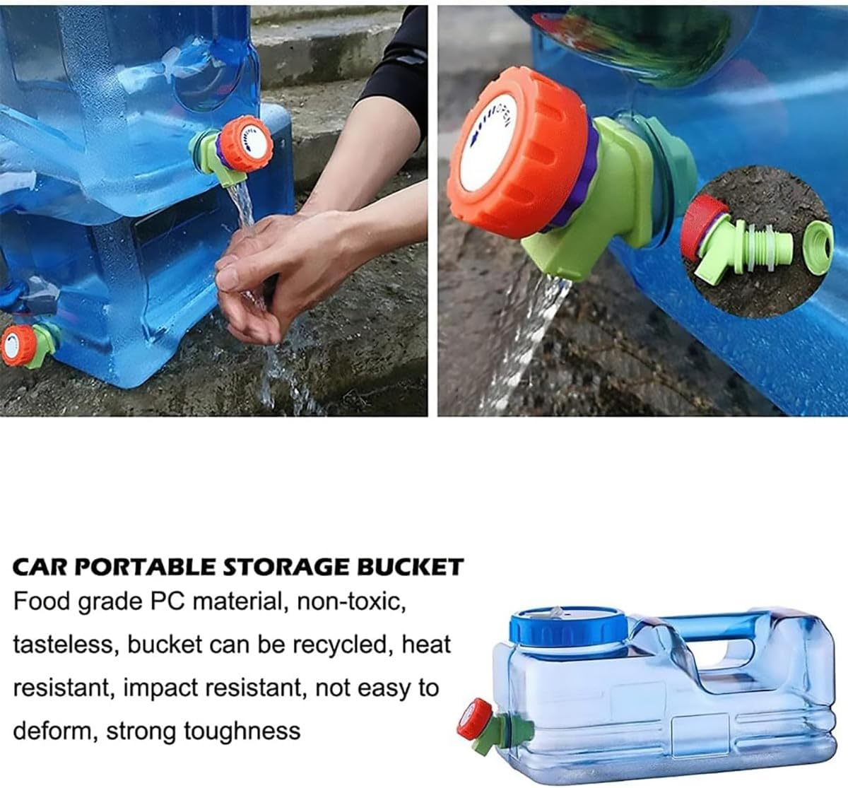 AIMALL 2.64 & 1.32 Gallon Low Flat PC Water Storage Buckets with Tap, Ergonomic Handle, Wide Mouth, for Outdoor Camping Self-Driving Travel Tea Set Drinking Use &ndash; Blue