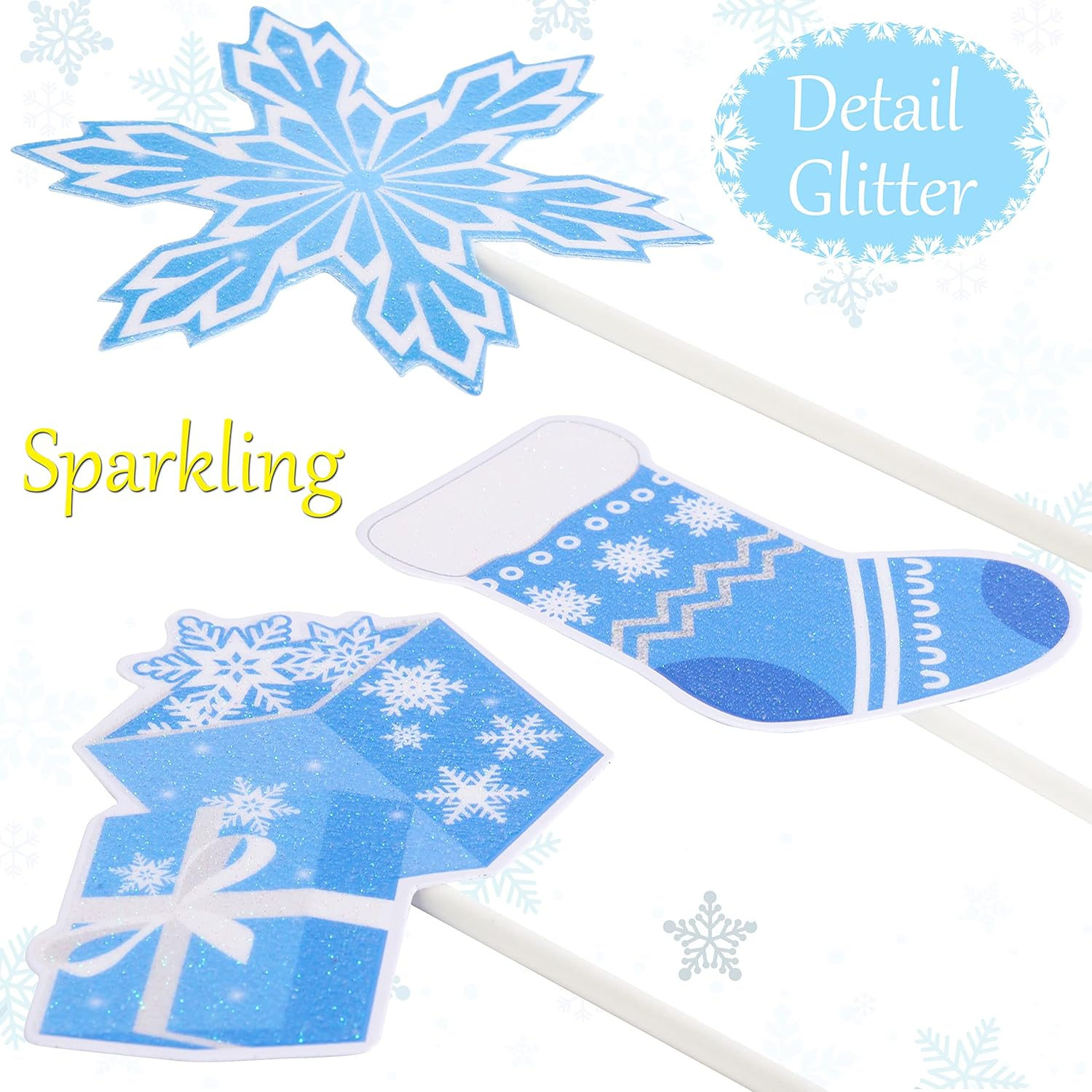 36Pcs Winter Party Decorations Snowflake Cupcake Toppers Snow Snowman Cupcake Topper Picks for Frozen Winter Theme Party Winter Birthday Party Christmas Baby Shower Supplies image number 4