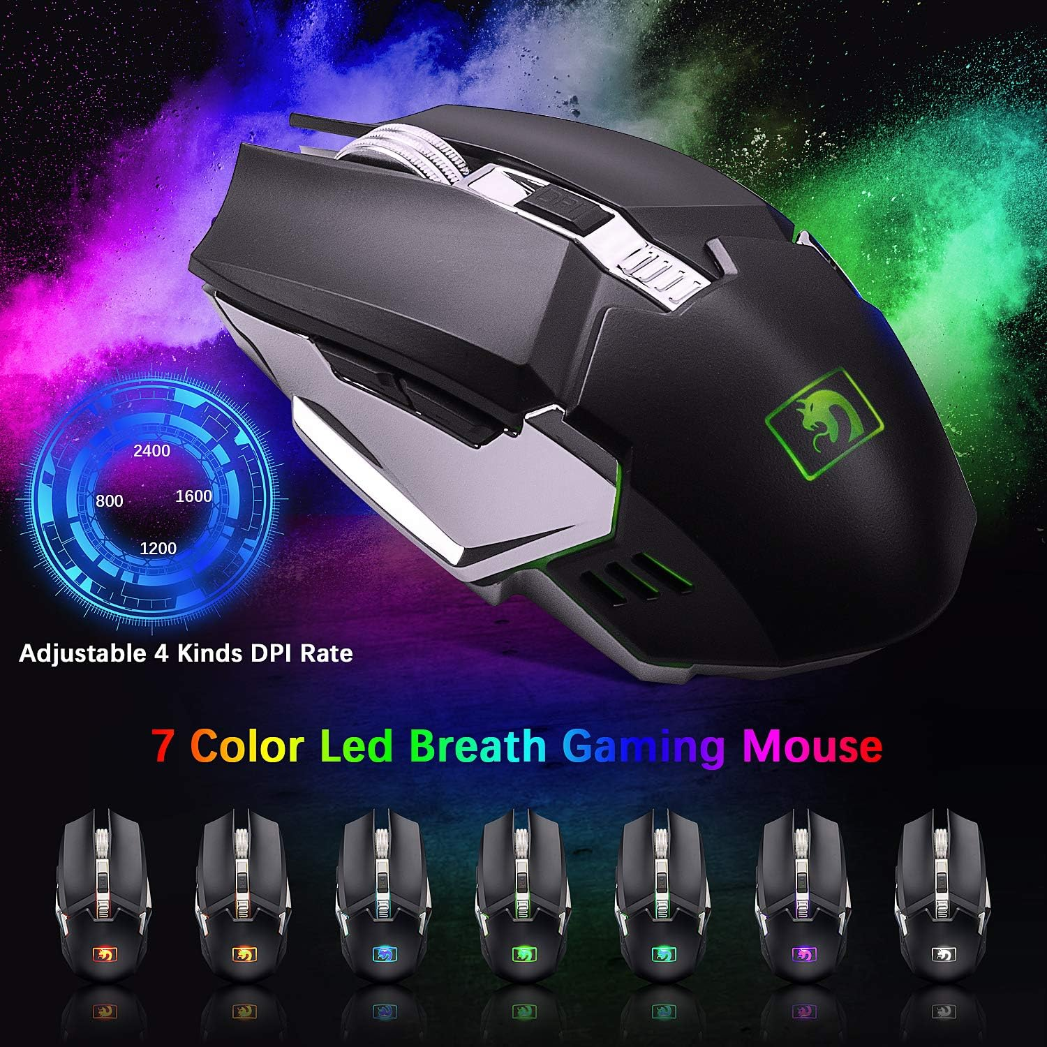 Rechargeable Keyboard and Mouse,Suspended Keycap Mechanical Feel Metal Panel Gaming Keyboard Mouse Combo,3800Mah Large Capacity Lithium Battery,Anti-Ghosting (Rainbow) image number 6