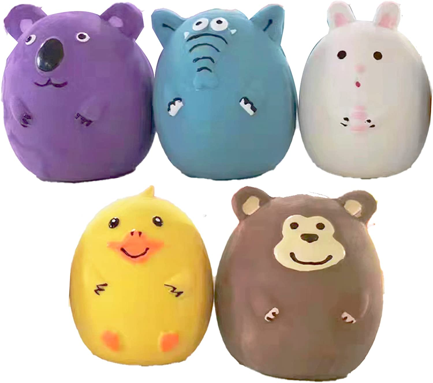 Jalousie 4 Inch Latex Dog Squeaky Toys Soft Rubber Dog Chew Toy Squeaky Toy Fetch Play Animal Ball Toy for Puppy Small Medium Pets Dog (5 Pack Animal Medium)