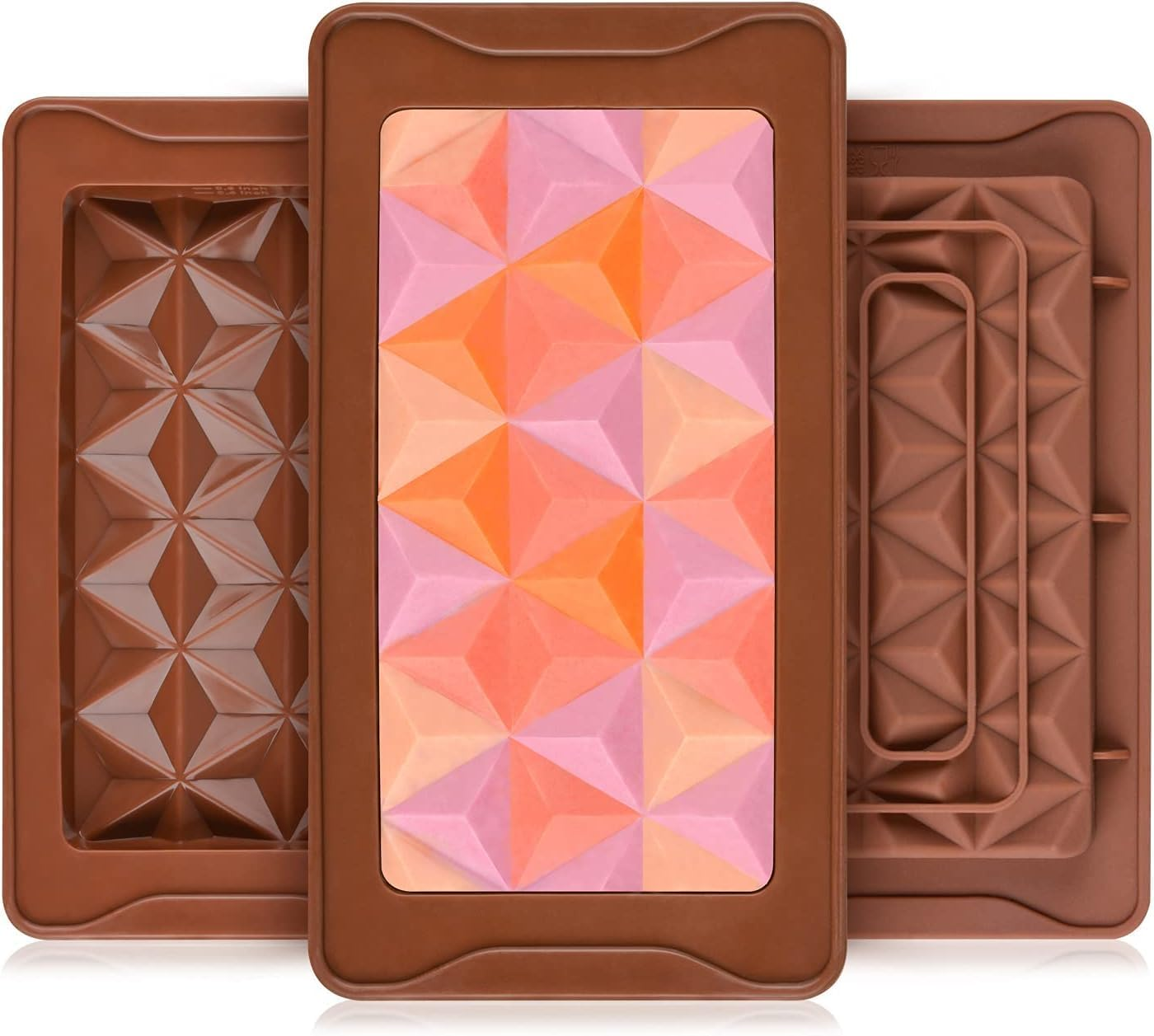 Deep Chocolate Bar Mold, Silicone Chocolate Bar Moulds, Large and Thick, Knafeh Chocolate Bar DIY Deep Chocolate Candy Kitchen Baking Moulds, Diamond Shape (3 PCS) image number 1