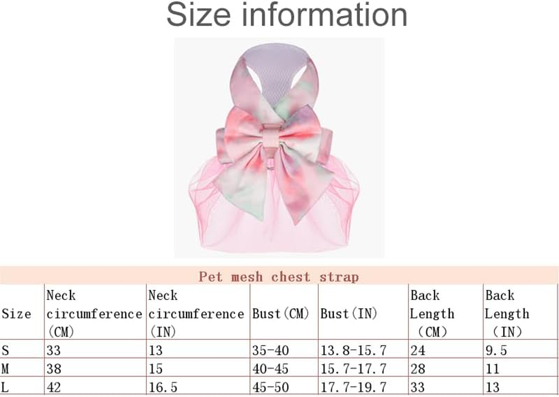 Dog Harness and Leash Set with Bow Knot - Gradient Color Dog Leash Princess Gauze Dress Pet Dress Back Small and Medium Puppy Harness for Small Girl Dogs Cats (Graywhite, S) image number 2