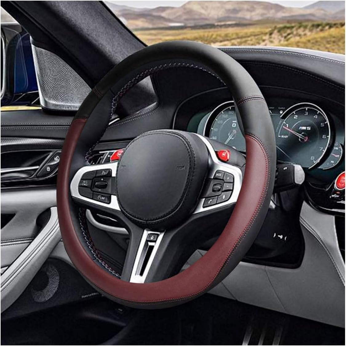 14.5"-15" Car Steering Wheel Cover, Microfiber Leather Cover, Anti-Slip Breathable Steering Wheel Decoration, Universal Steering Wheel Accessories for Diverse Cars (Black)