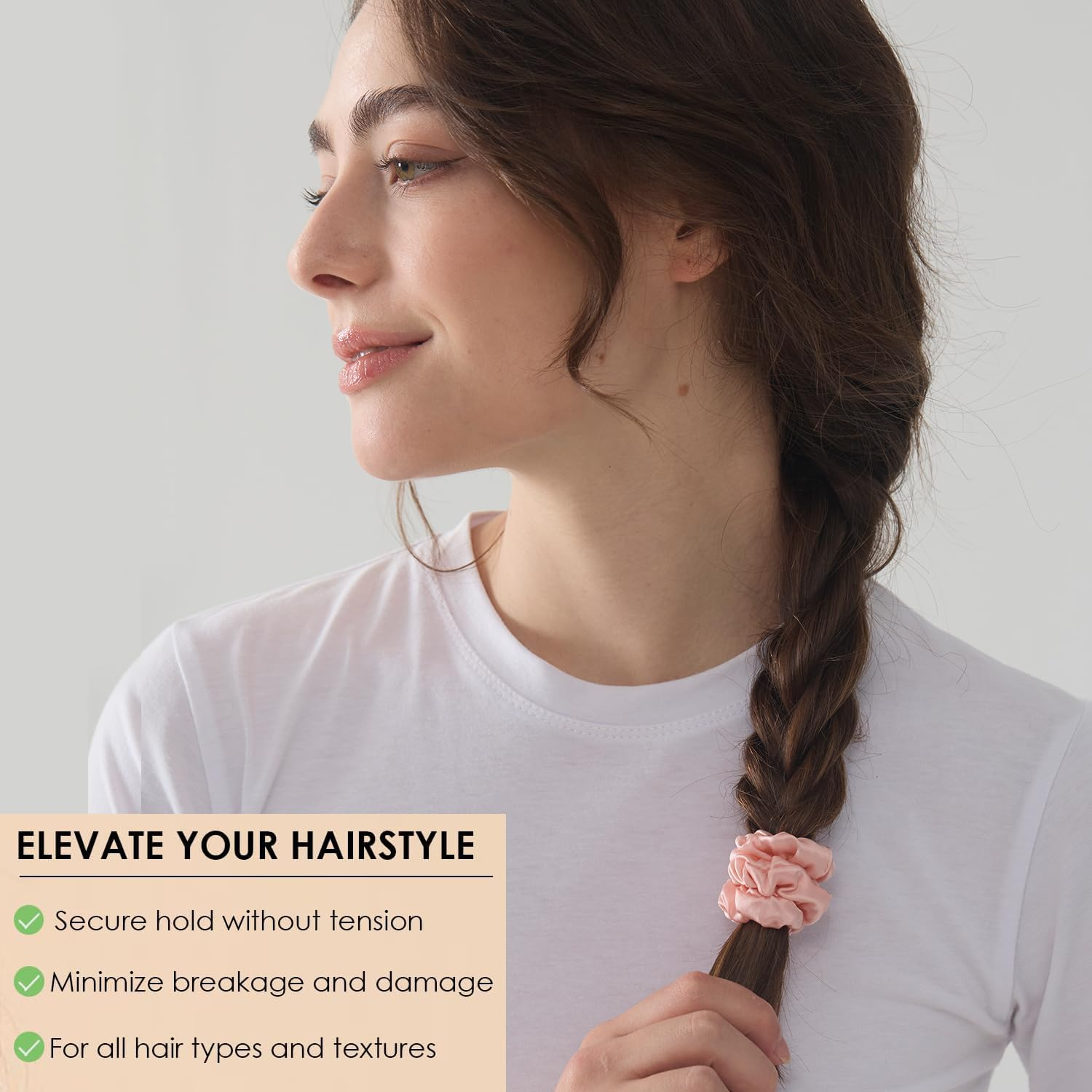 Michooyel Pack of 3 Women'S Silk Hair Bobbles, 100% Pure Mulberry Silk, 1.5 Cm Mini 16 Momme Silk Hair Rings with Elastic Band, Hair Bobbles for Women, Silk Scrunchies (Black Brown) - Black image number 4