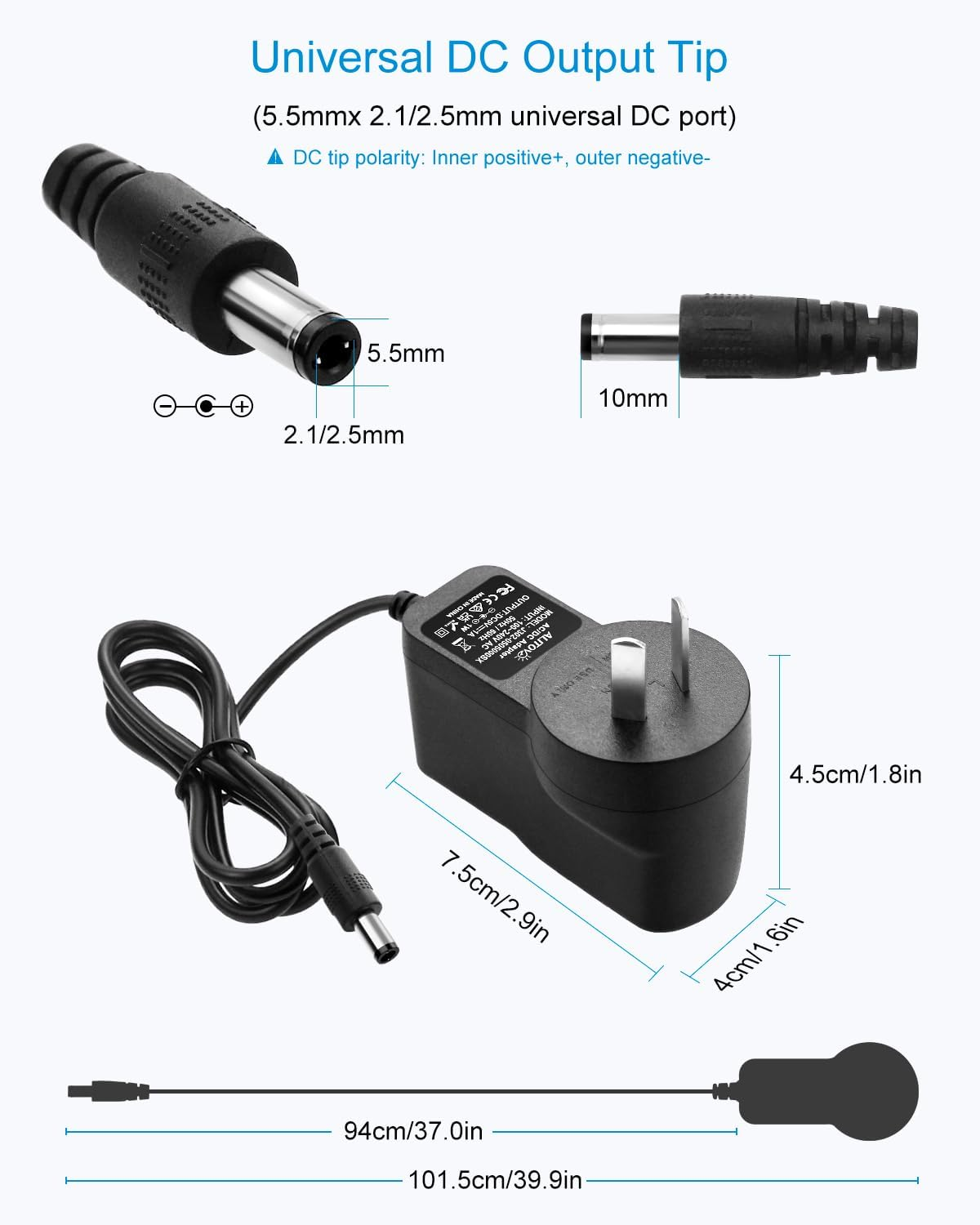 ALITOVE 5V 1A Power Supply 5 Volt 1A 5W Power Adapter 100-240V AC to DC 5V Universal Power Cord AC/DC Converter with 5.5X2.5Mm 5.5X2.1Mm 4.0X1.7Mm 3.5X1.35Mm 3.0X1.1Mm 2.5X0.7Mm Micro-Usb Type-C Tips
