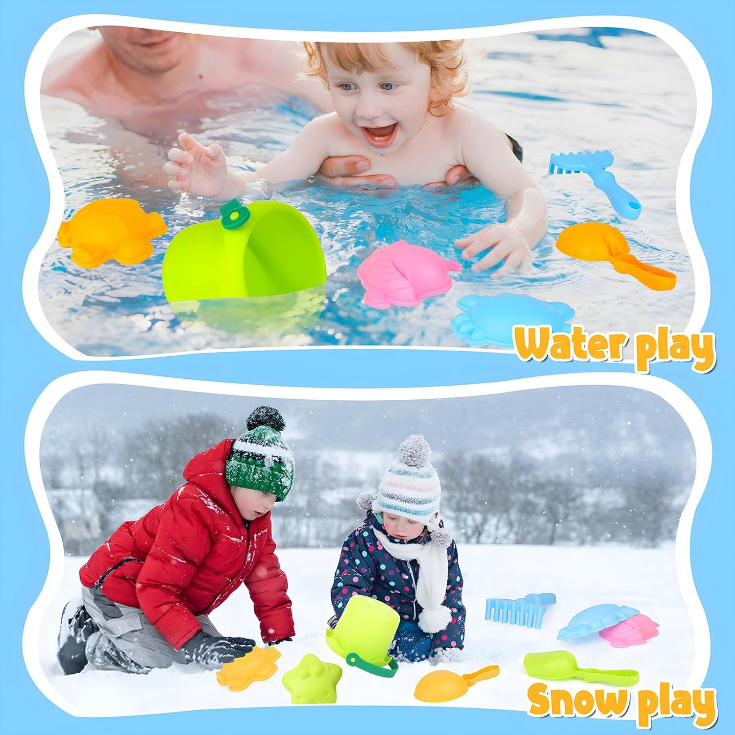8 Pcs Buckets and Spades Beach Sand Pit Toys for Kids, Beach Water Play Sandbox Toys Set with Mesh Bag Sand Molds Shovel for Kids Boys Girls Travel Summer Outdoor image number 1