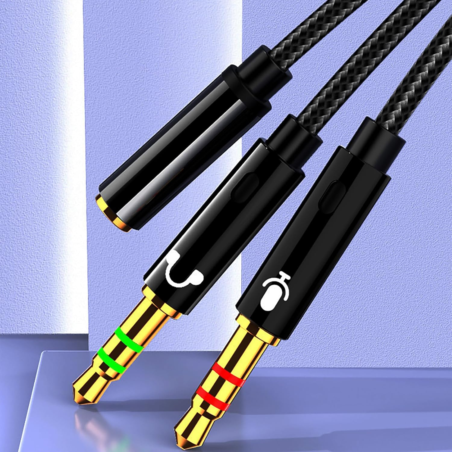 Tunghey 2Pack Headphone Splitter for Computer CTIA 3.5Mm TRRS Female to Dual TRS Male Mic Audio Jack Y Adapter Headset Splitter Cable for PC Laptop to Gaming Headset Black and White image number 2