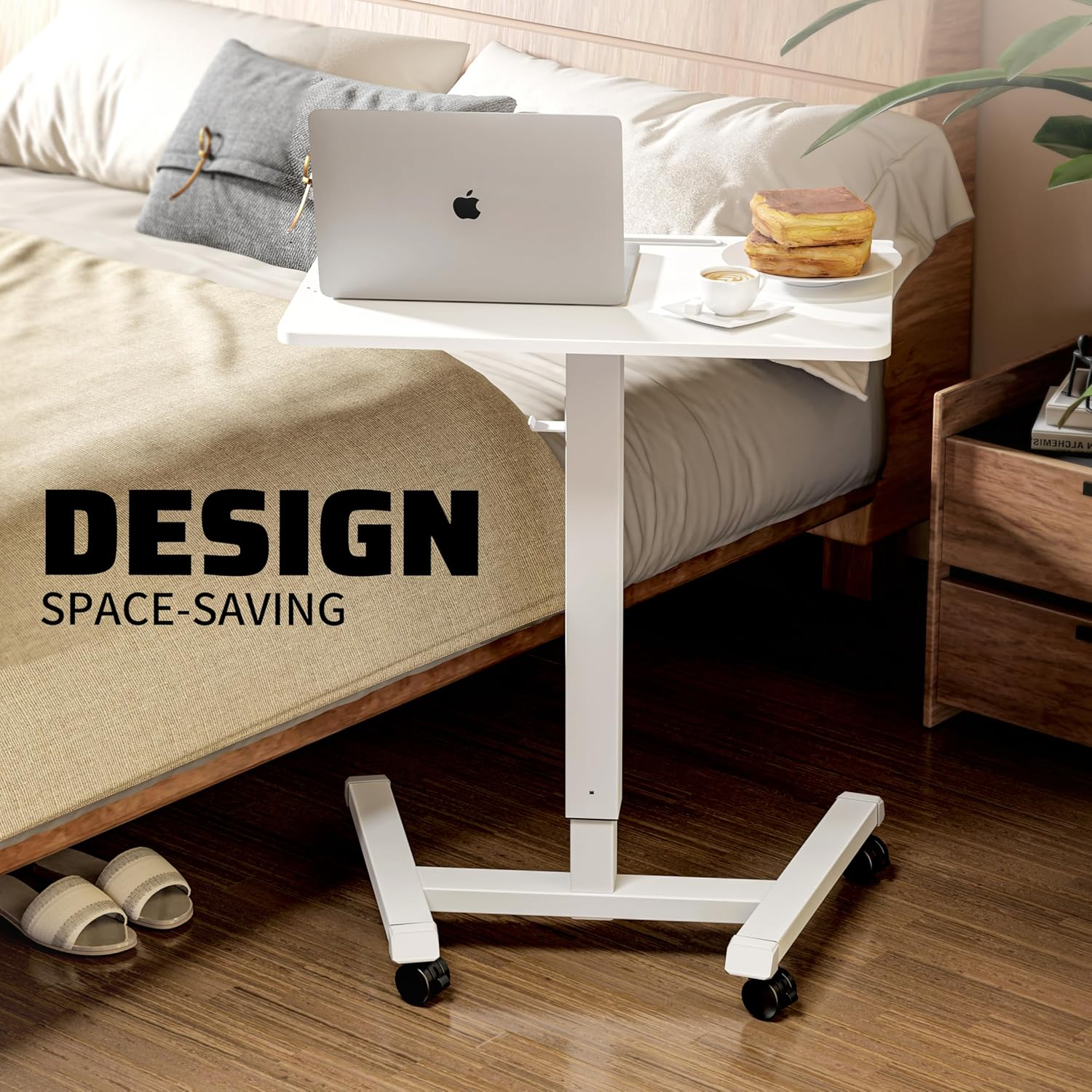 ERGOMAKER Mobile Standing Desk Pneumatic Adjustable Height 25.6 X 17.7 Inch Mobile Desk Adjustable Height on Wheels，Sit Stand up Desk Home Office Computer Desk, White + Single - White image number 4