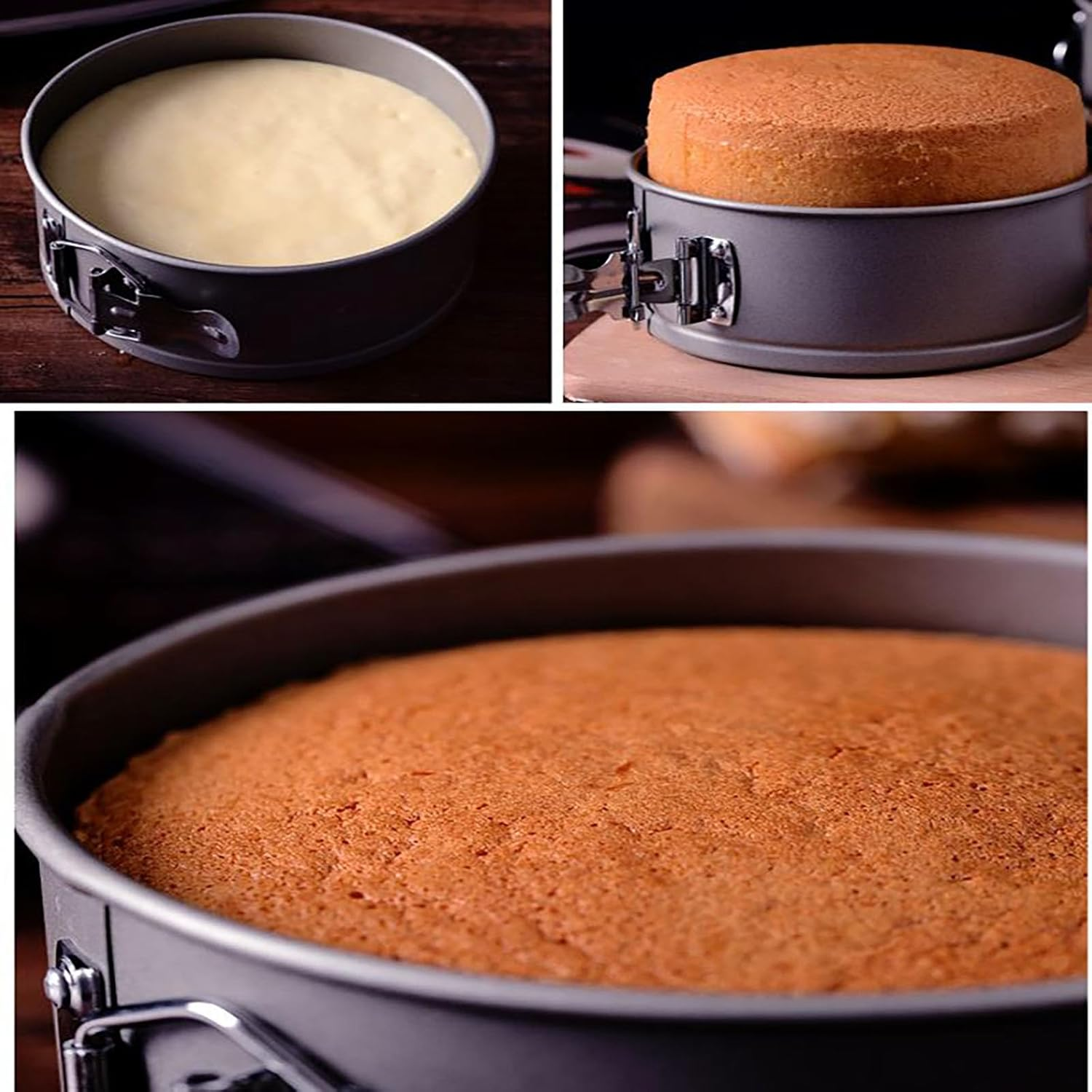 YAKESD 3Pcs Cake Pan Set with 2 Gloves - Non-Stick round Cake Pans for Baking, Cheesecake Pan with Removable Base - Set of 3 (12Cm, 18Cm, 22Cm) image number 2