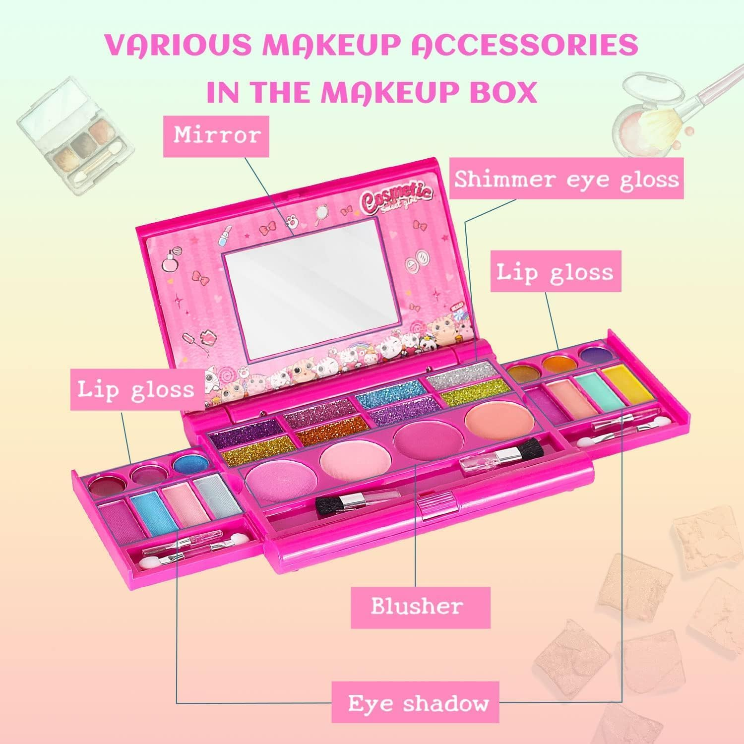Kids Makeup Kit for Girls, Washable Makeup Girls Toy for Little Girl Princess, Play Make up Safety with Mirror, Beauty Christmas Birthday Toddler 3-12 Year Old Girls, Pink image number 6
