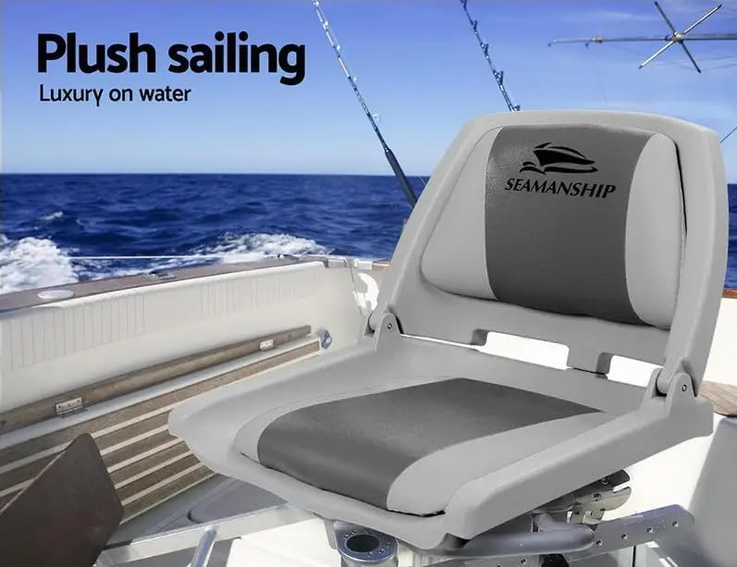 Seamanship Boat Seats, Set of 2 Folding Seat Swivel Chair Floor Chairs Marine Seating Fishing Outdoor Accessories, All Weather Conditions Stainless Steel Grey