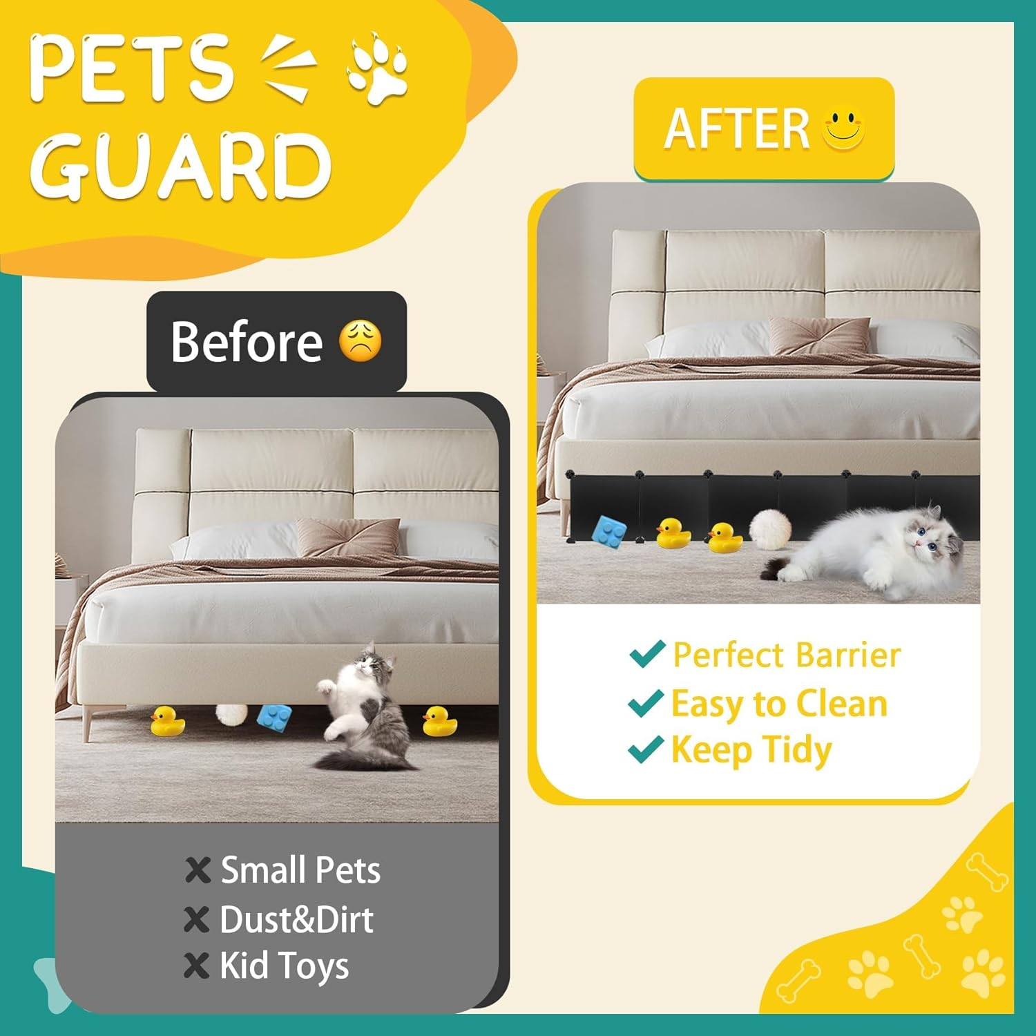 Under Couch Blocker for Toys under Bed Blocker for Pets 166&rdquo; Length 11.8" Height in Total under Furniture Blocker with Sticky Double Side Tape, Connectors and Zip Ties for Pets, Black image number 2