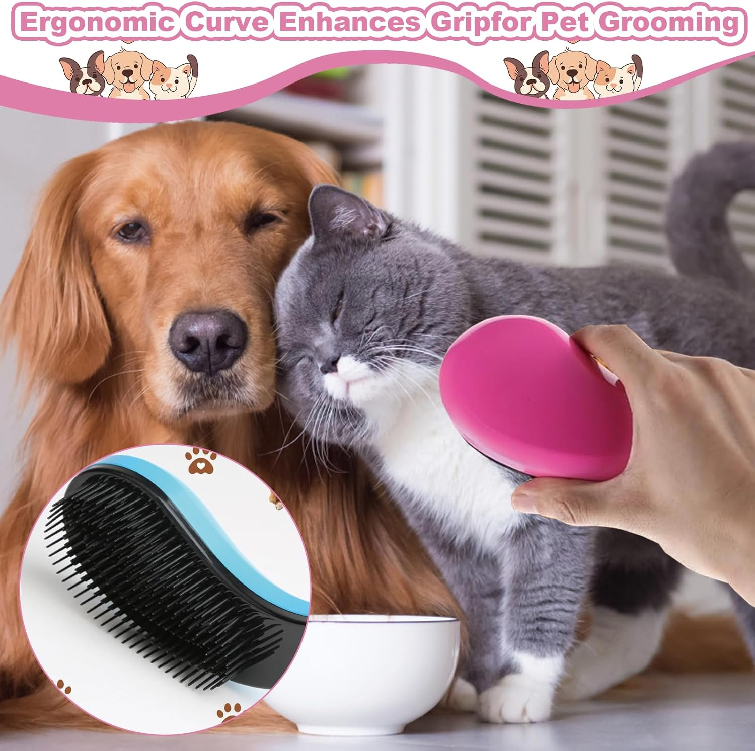 2 Pcs Puppy Brush, Dog Brushes for Grooming, Soft Dog Brush Gentle Puppy Dog Hair Remover Brushes for Teddy Yorkies Maltese Shih Tzu Chihuahua Grooming (Pink, Blue)