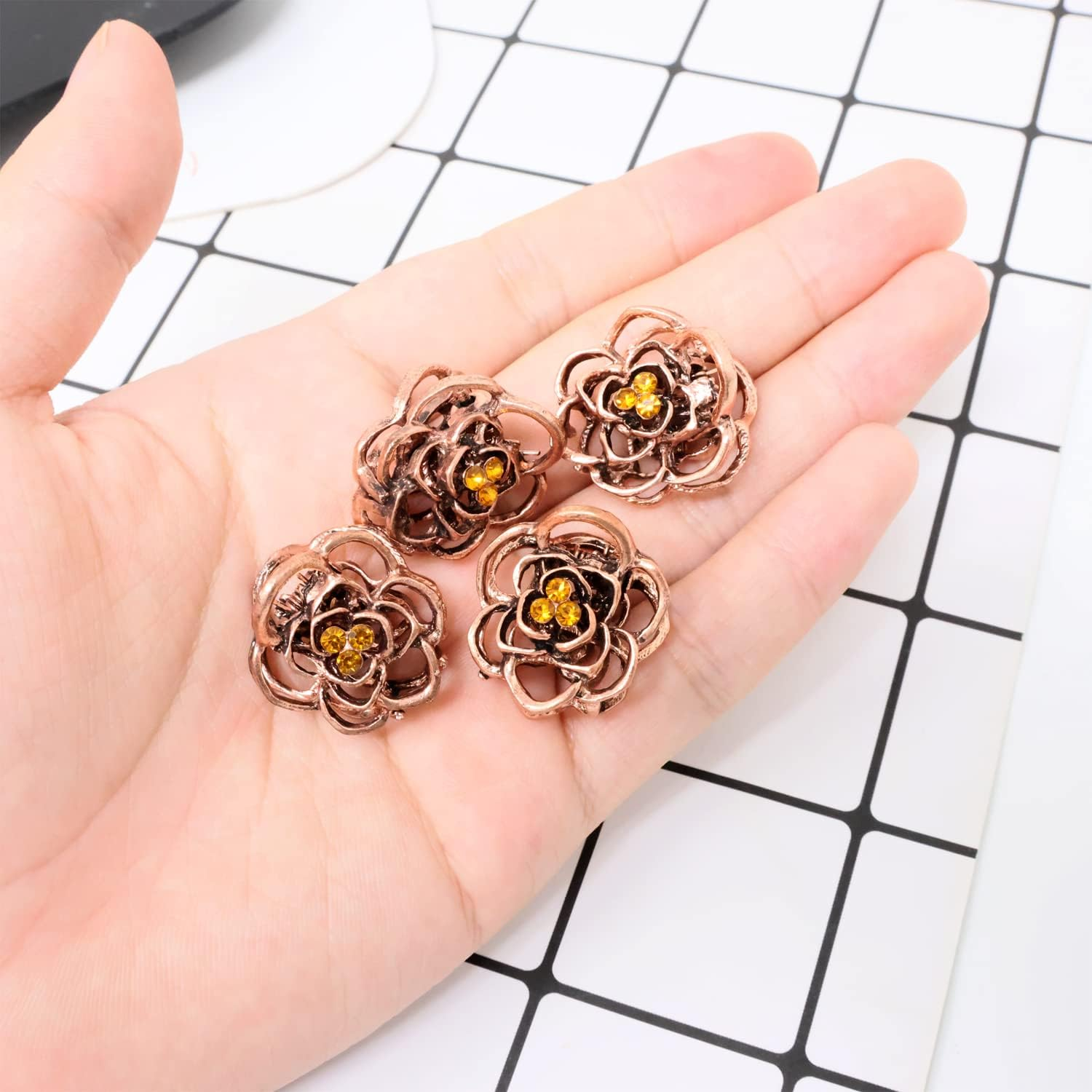 Honbay 8PCS Mini Vintage Rose Hair Claw Clips Sweet Hair Clips Small Hair Barrettes Decorative Hair Accessories for Wedding Party or Daily image number 2