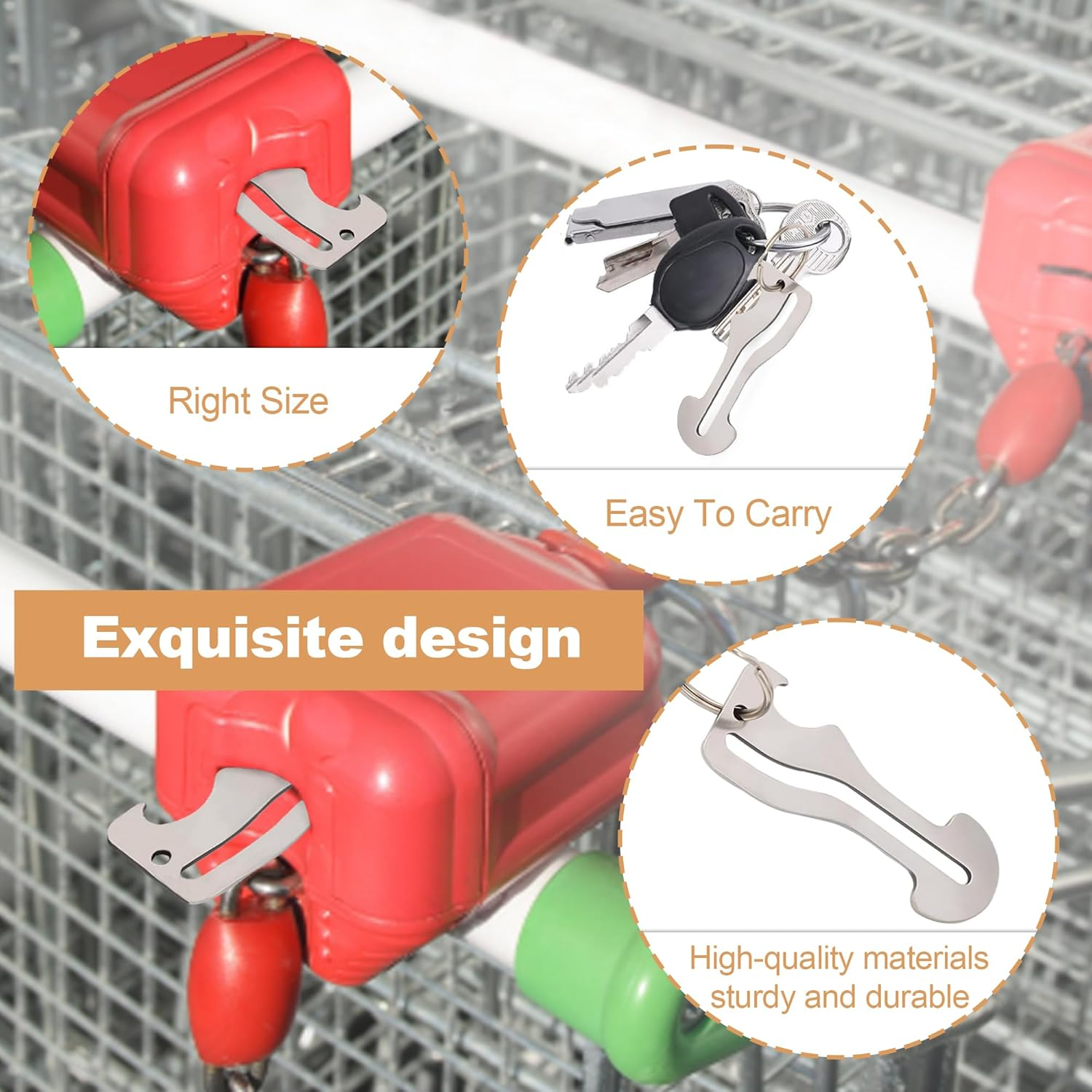 Stainless Steel Trolley Key & Shopping Trolley Token - Portable Unlock Key Ring for Supermarket & Convenience Store 10Pcs image number 2