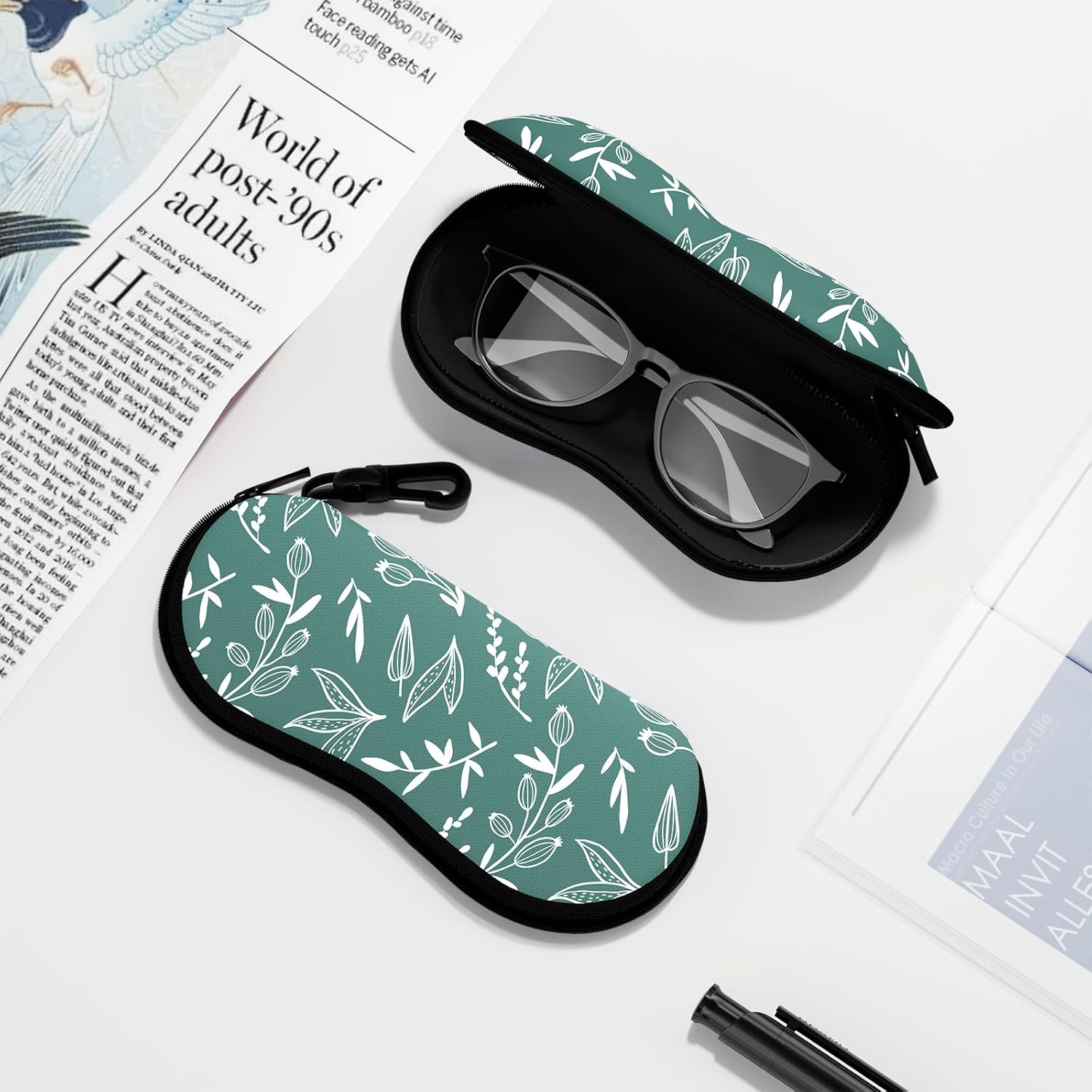 NPOOYI Sunglasses Soft Case, Ultra Light Portable Neoprene Zipper Glasses Case, Eyeglass Case with Carabiner for Men Women image number 6