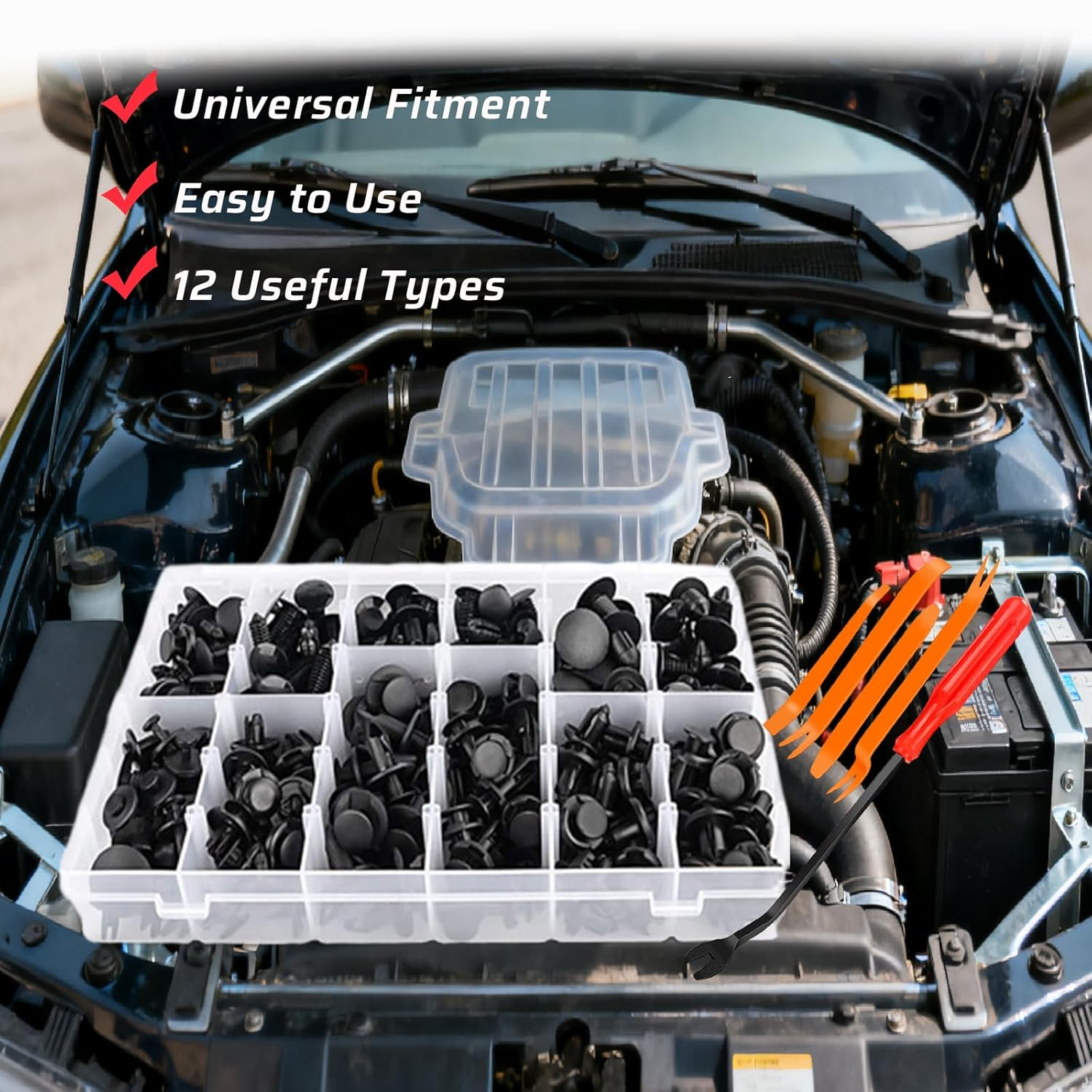 240PCS Car Push Retainer Clips Kit, Universal Automotive Push Retainer Clips Set with Plastic Storage Box, 12 Sizes for Ford, GM, Chrysler, Toyota, Honda image number 1