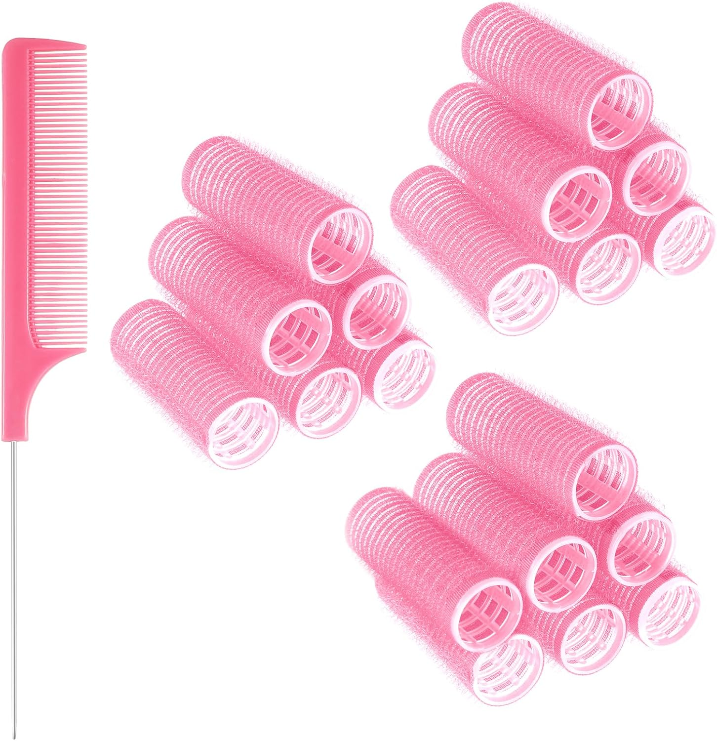 Sibba Pack of 18 Curlers Curls with 1 Comb, Adhesive Rollers, Self-Adhesive Hair Rollers, Curlers without Heat, Curlers, Velcro Rollers, Small Hair Rollers for Long, Medium, Short Hair (Pink, 20 Mm) image number 4