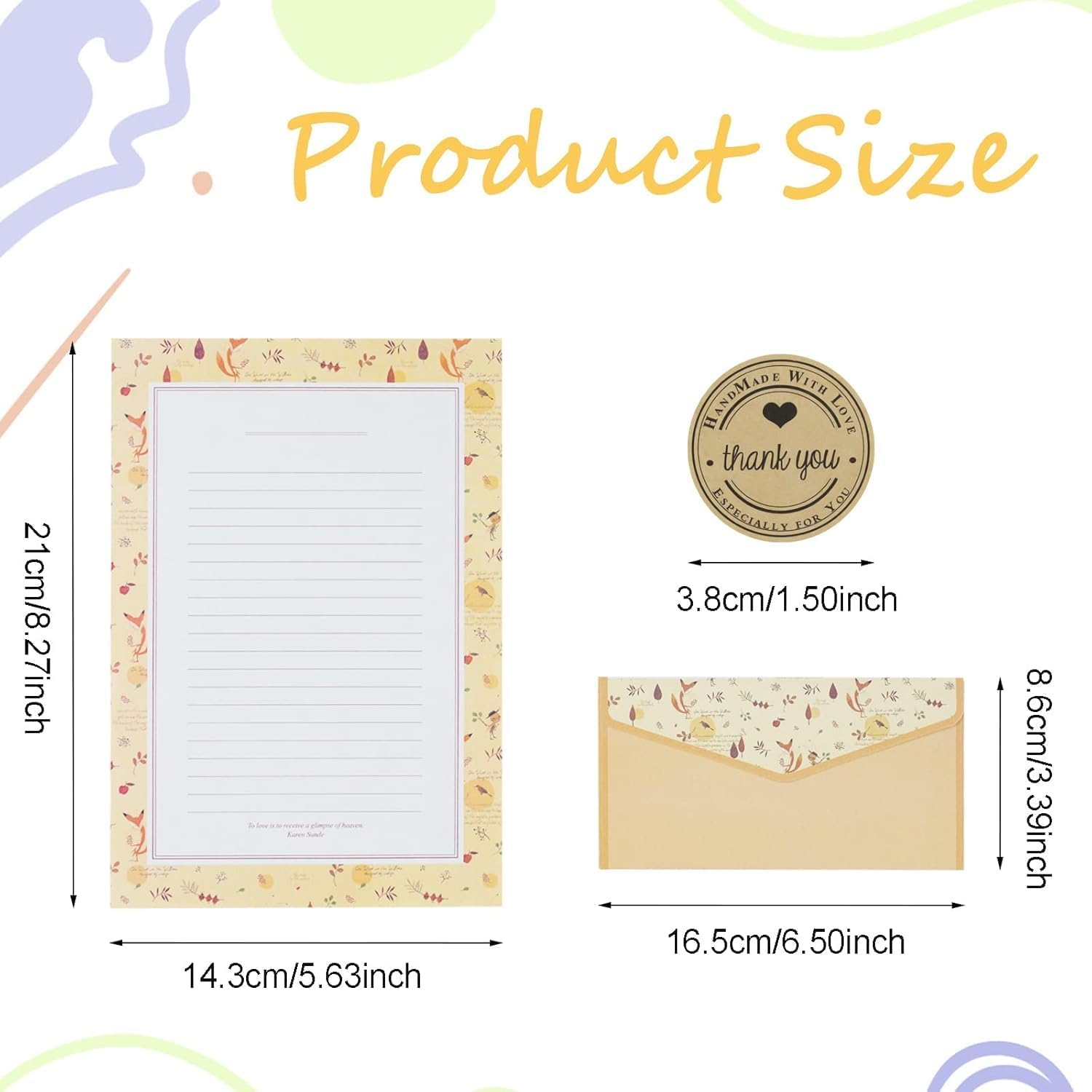 WRENYZK 93 Pcs Stationery Paper Set, 30 Envelopes + 60 Writing Paper + 36 Stickers, Vintage Flowers Writing Paper, Cute Lined Stationery Paper for Writing Letters Invitations Office School Supplies image number 5