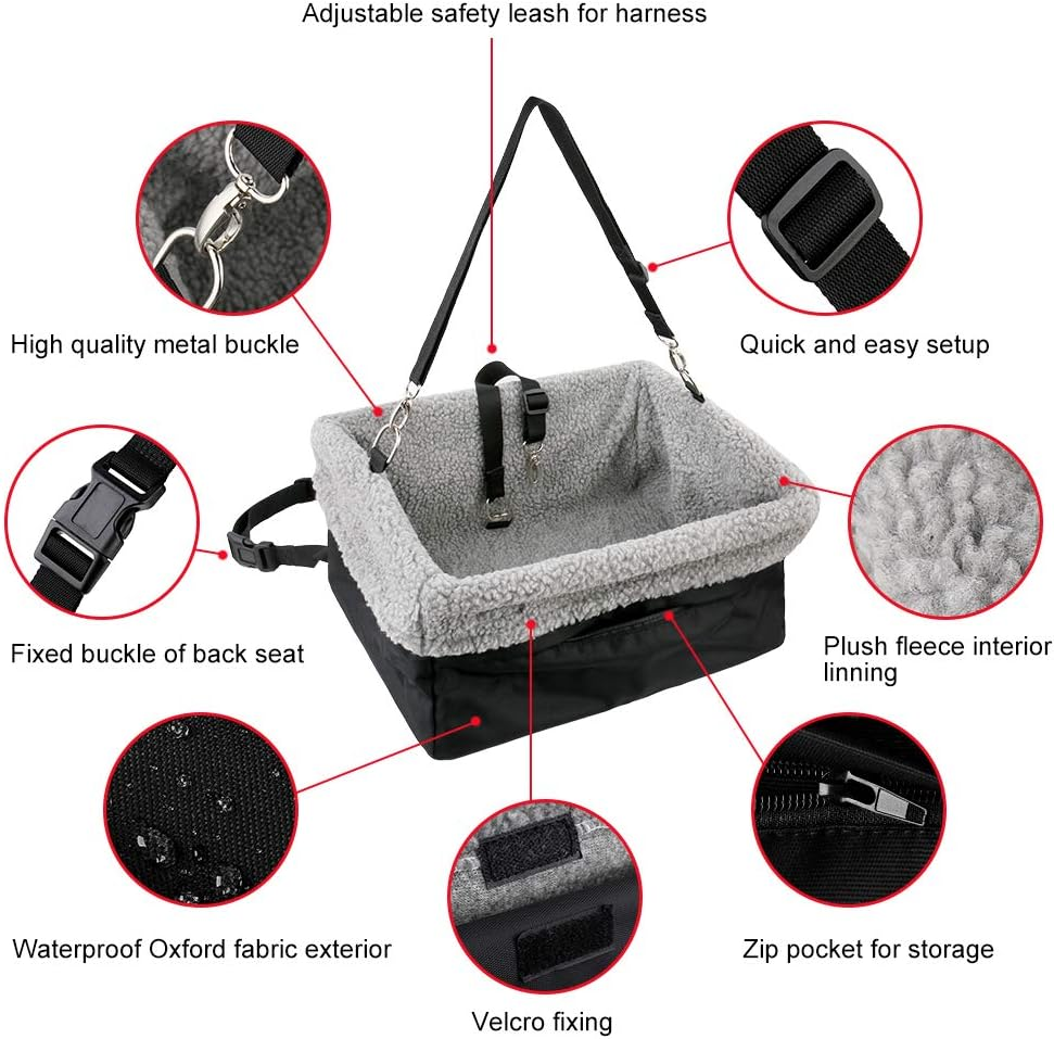 Deluxe Dog Car Seat Fits Pets up to 15Lbs, Dog Booster Seat, Padded Cushioning, Adjustable Straps, Metal Frame Encasing, Installs in Seconds, Collapsible Canvas and Easy to Clean