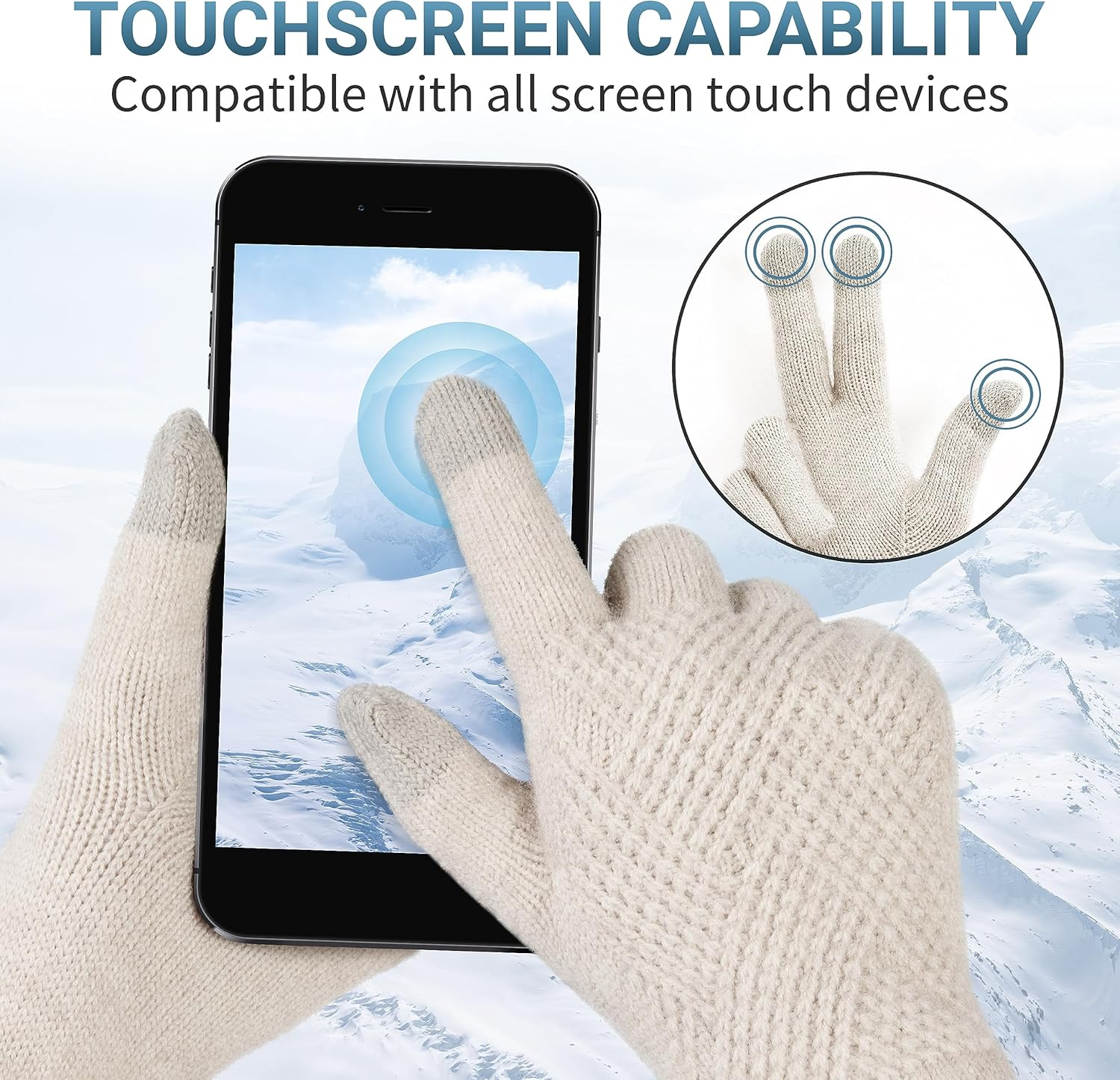 Trifabricy Womens Winter Gloves, Warm Fleece Lined Winter Gloves, Touchscreen Gloves, Elastic Cuff Knit Wool Gloves for Women image number 5