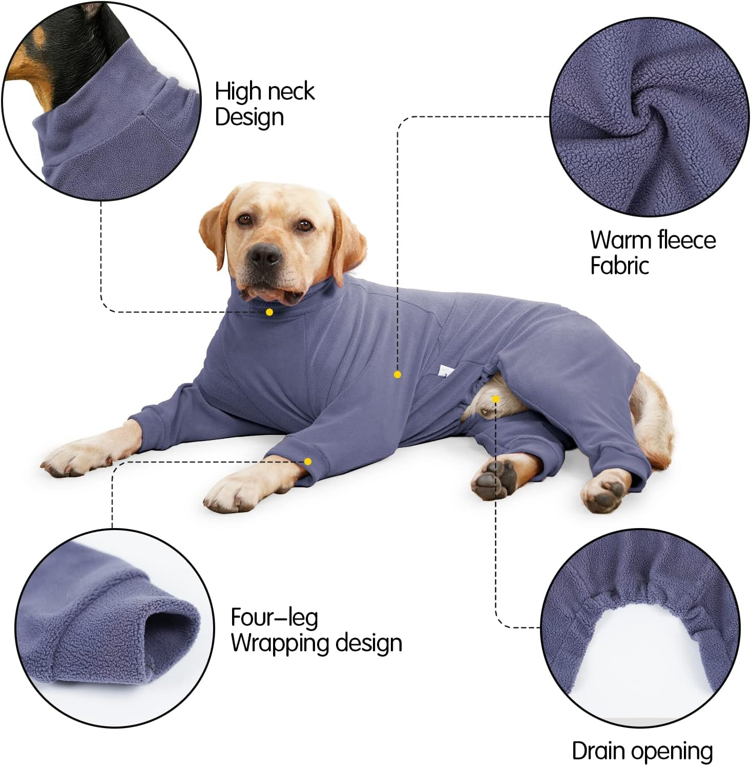 Dog Pajamas Winter Warm Coat 4 Legs Fleece Dog Onesie PJS Lightweight Turtleneck Dog Cold Weather Coat for Small Medium Large Dogs image number 2