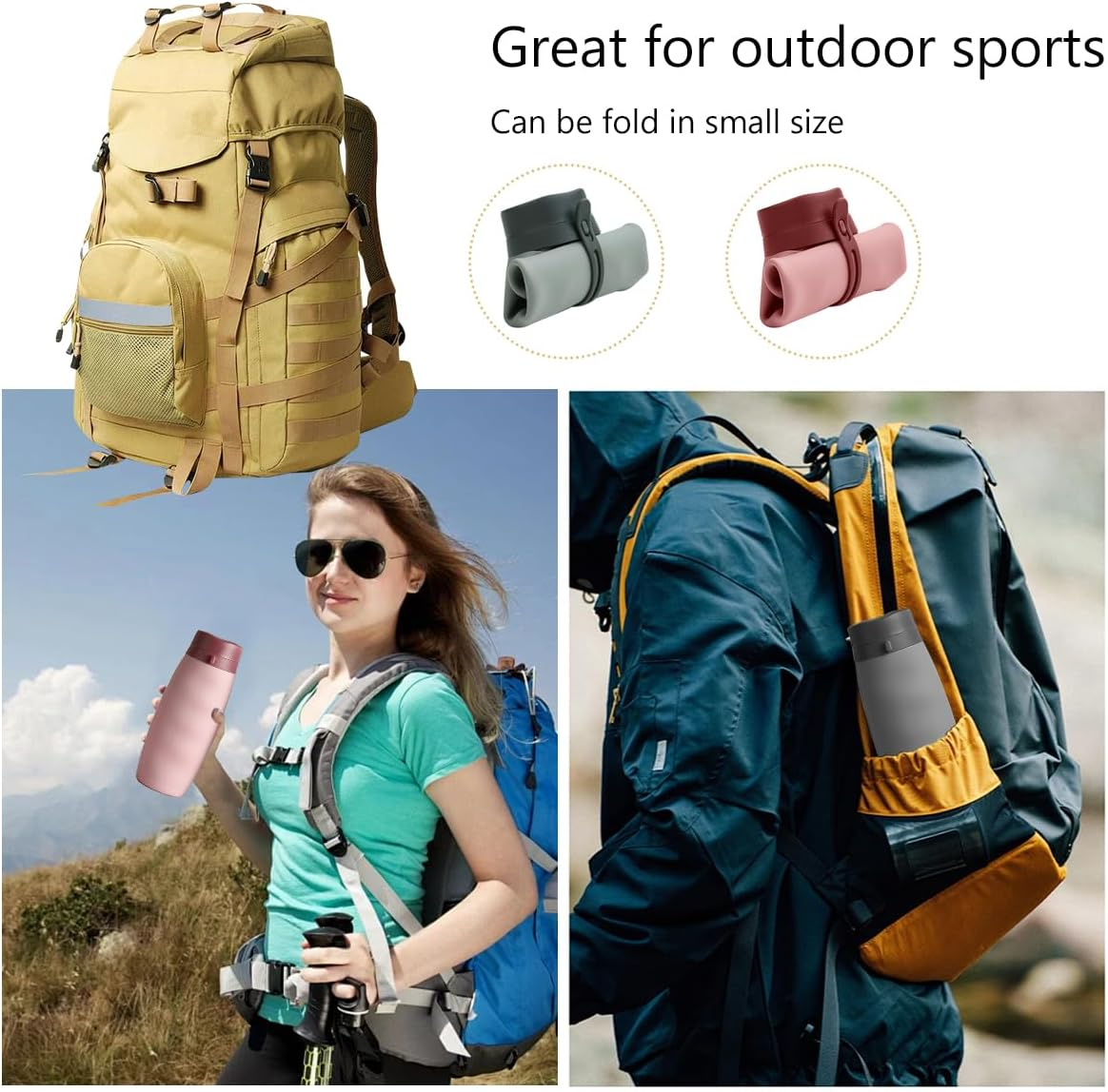 RINGSUN 2-Pack Collapsible Water Bottle, 600Ml Rollable Drink Bottles, Waterbottle Portable for Sports Gym Travel Hiking