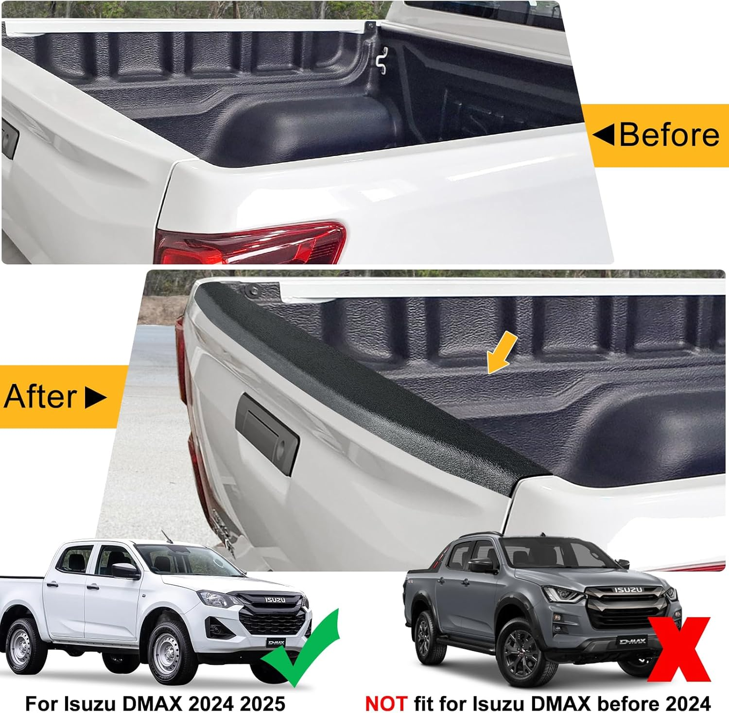 Tailgate Protector Cover for Isuzu DMAX Accessories 2024-Onwards Facelift X-Terrain X-Rider Blade LS-U LS-M SX, D-MAX Rear Tailgate Rail Guard Cap Trim Car Exterior Textured Matte Black image number 5