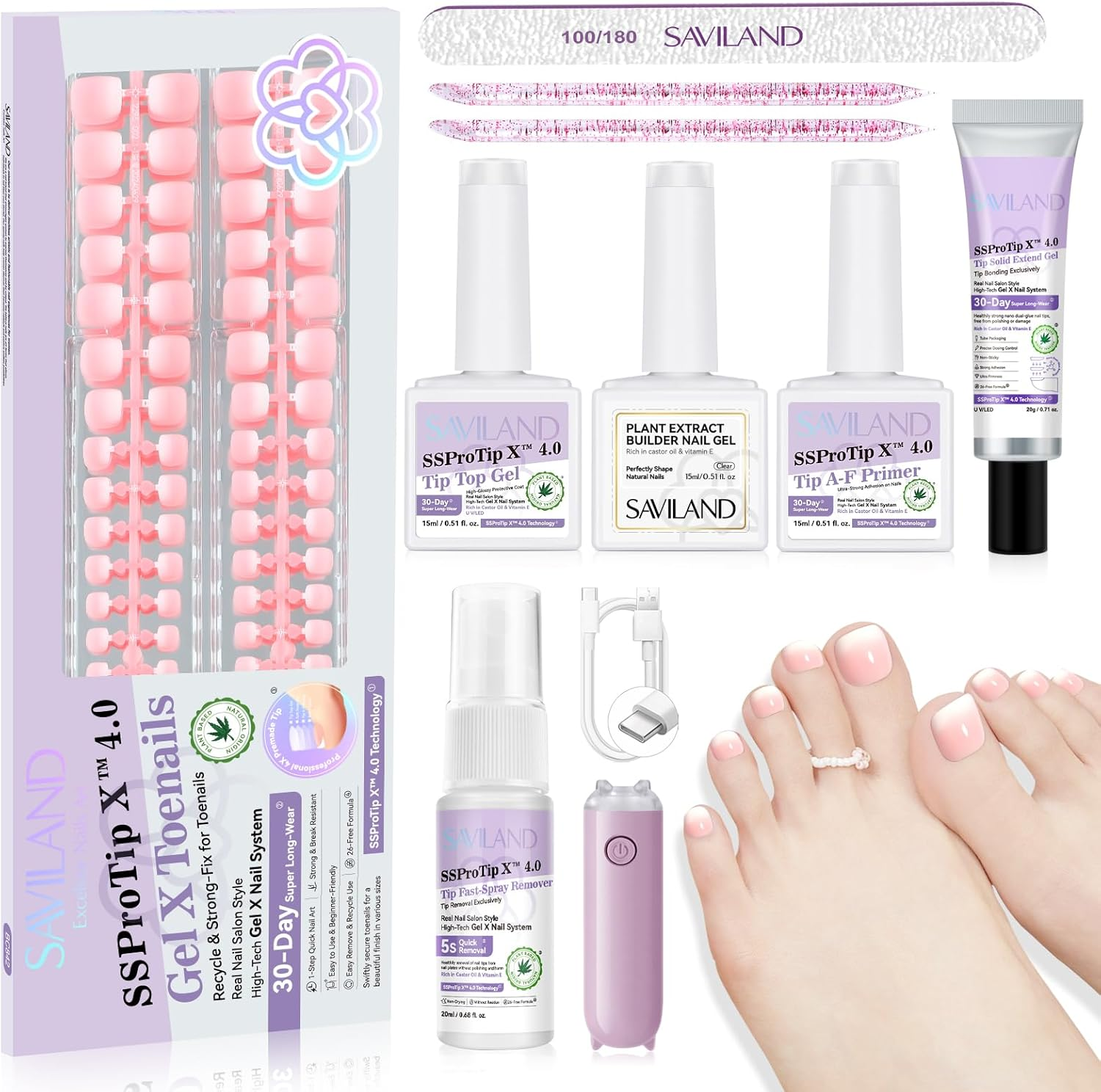 SAVILAND Toe Nail Press Ons Kit All-In-1: 216 PCS Ombre Press on Toenails Sturdy-Fit Pink White Toe Nail Press Ons Thicker Toe Nail Tips Solid Nail Glue Gel U V Lamp for Toe Nail Extensions 18 Sizes image number 5