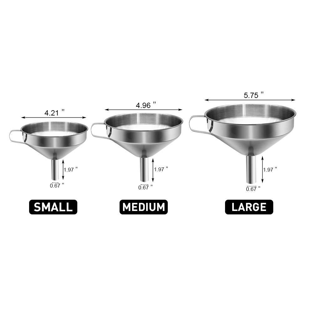 HOXHA Stainless Steel Kitchen Funnel with Removable Strainer/Filter, 5-Inch, Silver image number 6