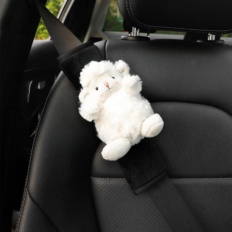 Car Seat Belt Cover Stocking Stuffers Cute Fluffy Pig Frog Sheep Dinosaur Safety Seatbelt Shoulder Pad Auto Accessory Neck Cushion Protector Seatbelt Shoulder Protector Nice Gift (Sheep) image number 5