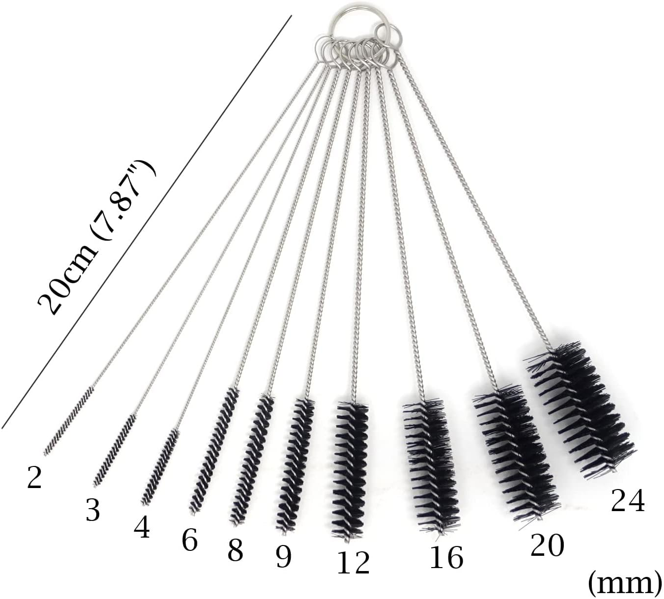 Straw Cleaner Brush,H HOME-MART 10Pcs Drink Straw Cleaning Brush Kit,Extra Long Pipe Cleaner, Bottle Brush Cleaner for Tumbler, Sippy Cup, Bottle and Pipe Cleaners (Black) image number 1
