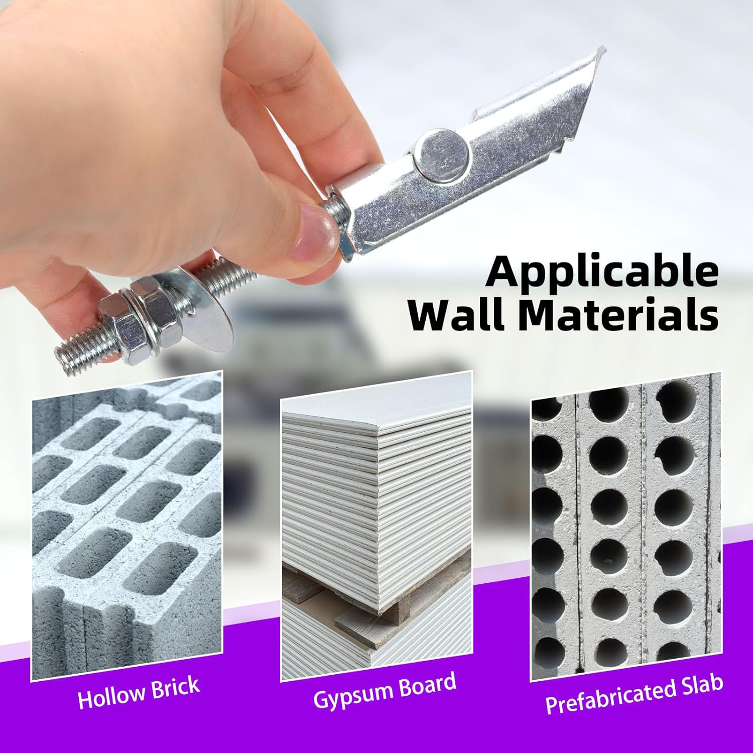 Swpeet 12Pcs Heavy Duty M8&times;100Mm Plasterboard Fixings Toggle Bolts Drywall Anchors, Tiltable Plasterboard Wall Plug Kit, Tilt Pins with Washer and Nut Folding for Hanging Heavy Items on Drywall image number 5