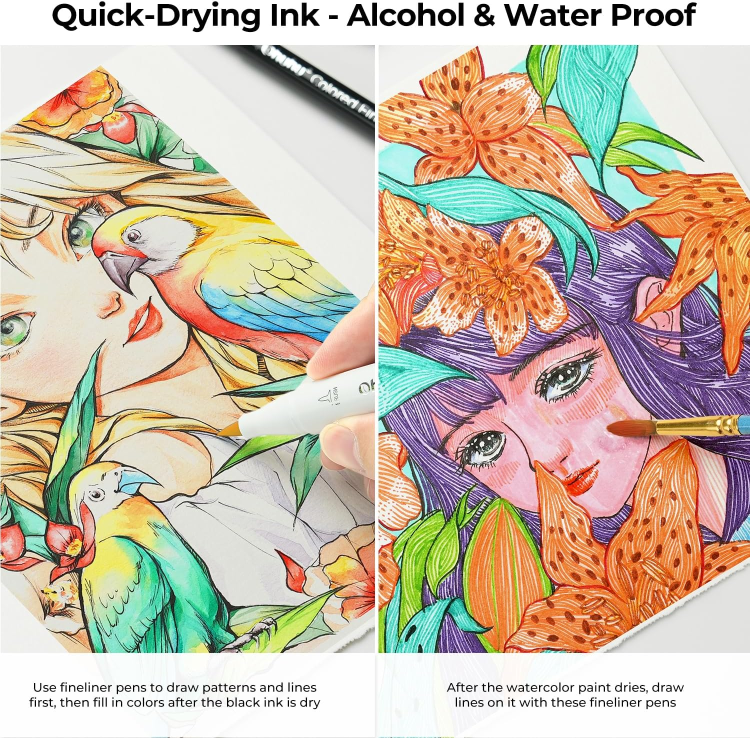 Ohuhu Colored Fineliner Drawing Pens: 18 Pack Fineliner Pens 0.45Mm 11 Colored Pens & 7 Assorted Point Sizes Black Micro Pens No Bleed Smooth Writing for Drawing Writing Sketching Artists Beginners image number 5