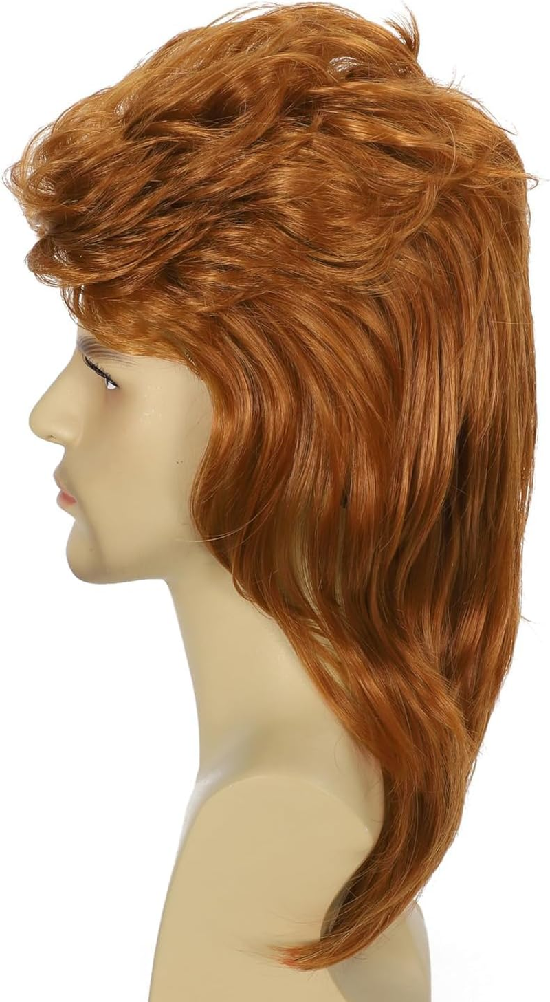 Sabosi Mullet Wig Orange 80S Men Wig,Punk Rocker Hair Party Daily Halloween Costumes Long Wigs - Black image number 7