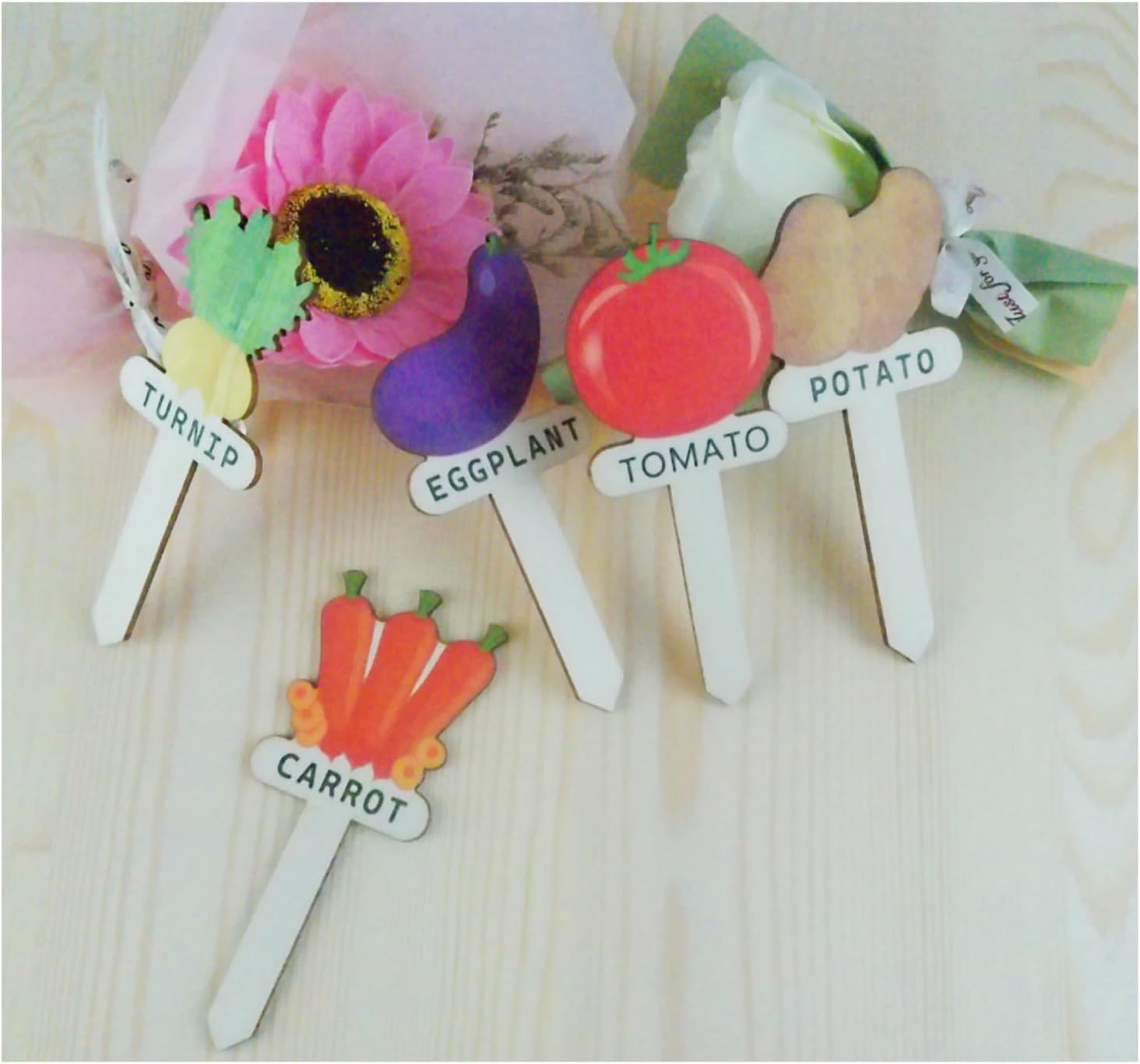 22 Pack Boxwood Garden Plant Labels - Wooden Veggie Tags, Cartoon Gnome Style, Indoor/Outdoor, Wooden Garden Markers for Pots & Plants