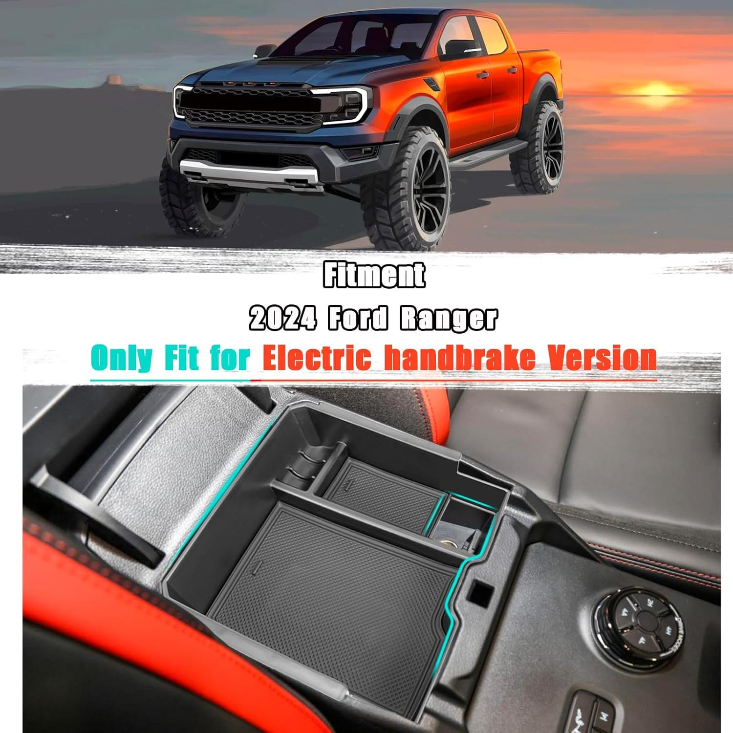 Center Console Organizer Tray for 2024 Ford Ranger Interior Armrest Storage Box Insert Holder Secondary Storage Tray Accessories for Ranger & Raptor & Wildtrak 2024 (Electric Handbrake Version) image number 6