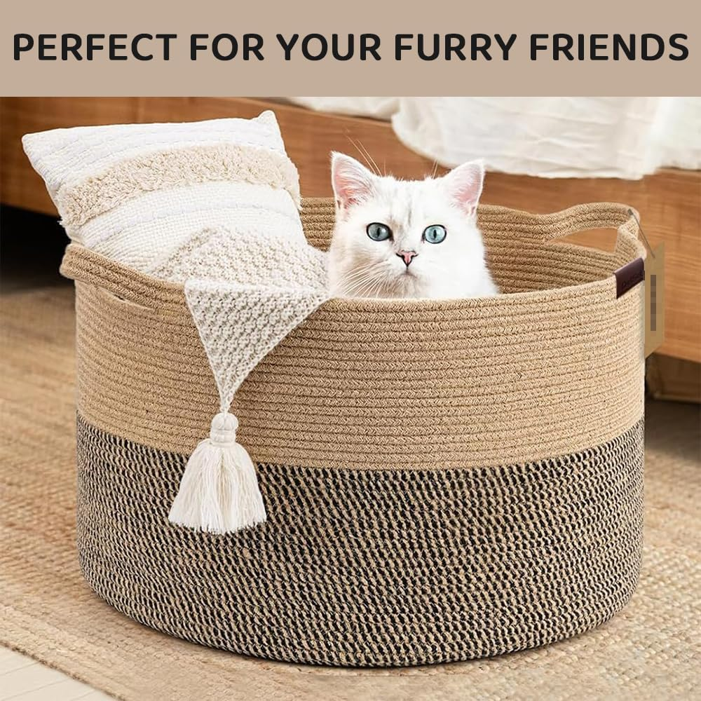 Large Woven Laundry Basket with Handles &ndash; Cotton Rope Storage Hamper for Blankets, Clothes, Toys, and Home Decor image number 4