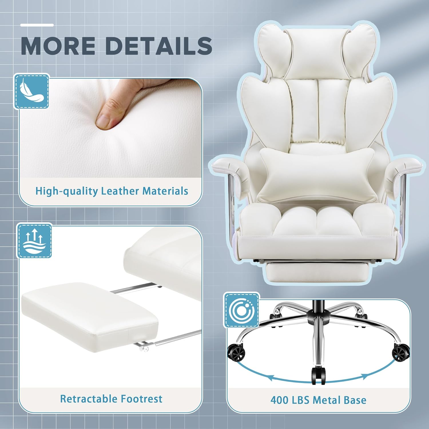 Furmax Big and Tall Office Chair, High Back Leather Gaming Chair with Footrest, Reclining Ergonomic Executive Chair with Lumbar Support for Heavy People 181Kg Home Office Desk Chairs - Black image number 4