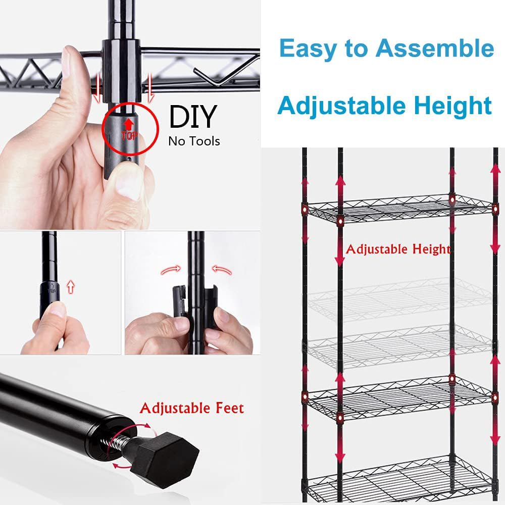 SIMTWO 4-Tier Storage Shelving Unit, Adjustable Garage Storage Shelves, Heavy Duty Kitchen Storage Rack Wire Shelf Unit(107X55X30Cm) image number 4