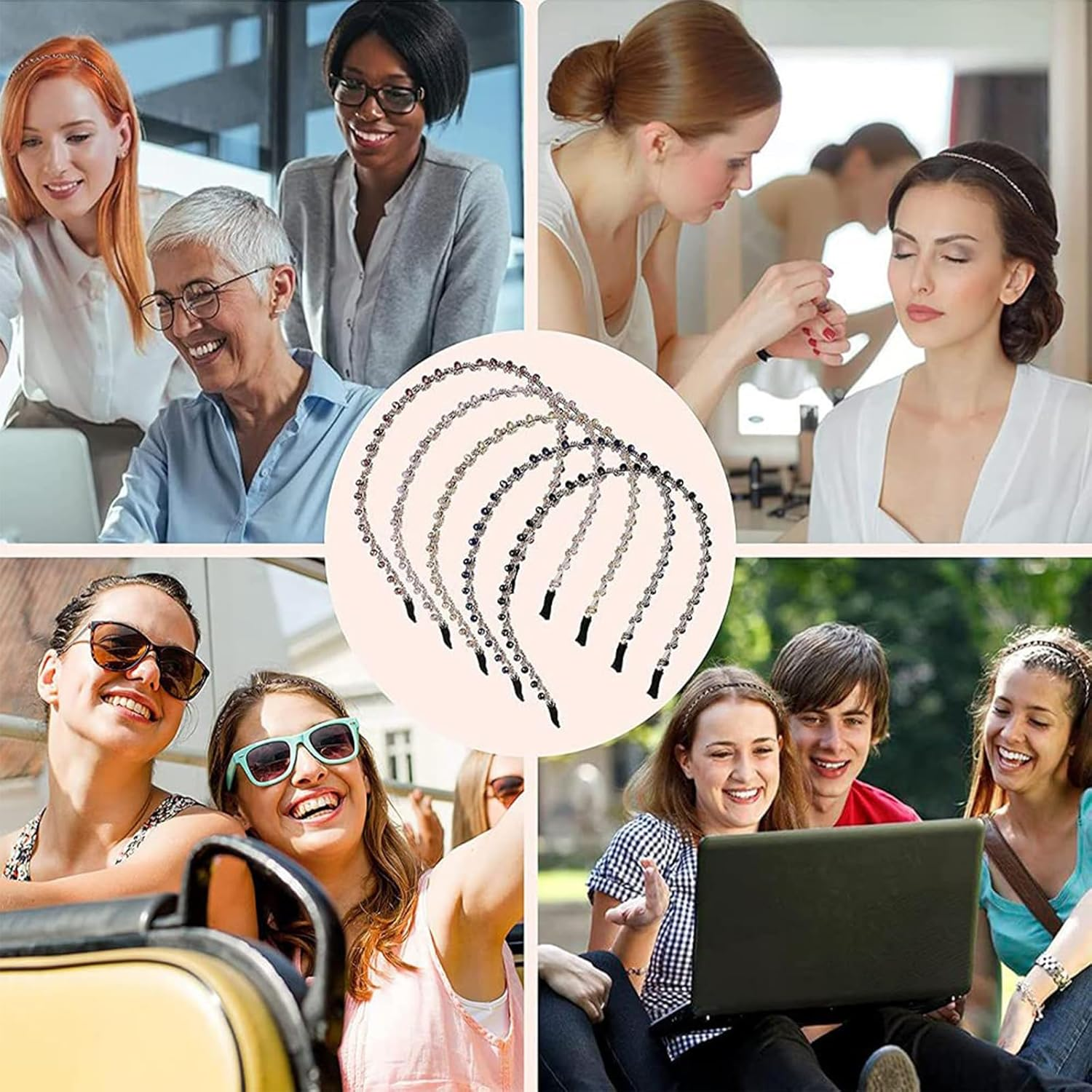 Aililong Women'S Headband Pack of 5, Fashionable Rhinestone Elastic Hair Band for Girls Dancing, Party, Work - Premium Hair Accessories in 5 Colours - Glitter Headband for Women image number 5